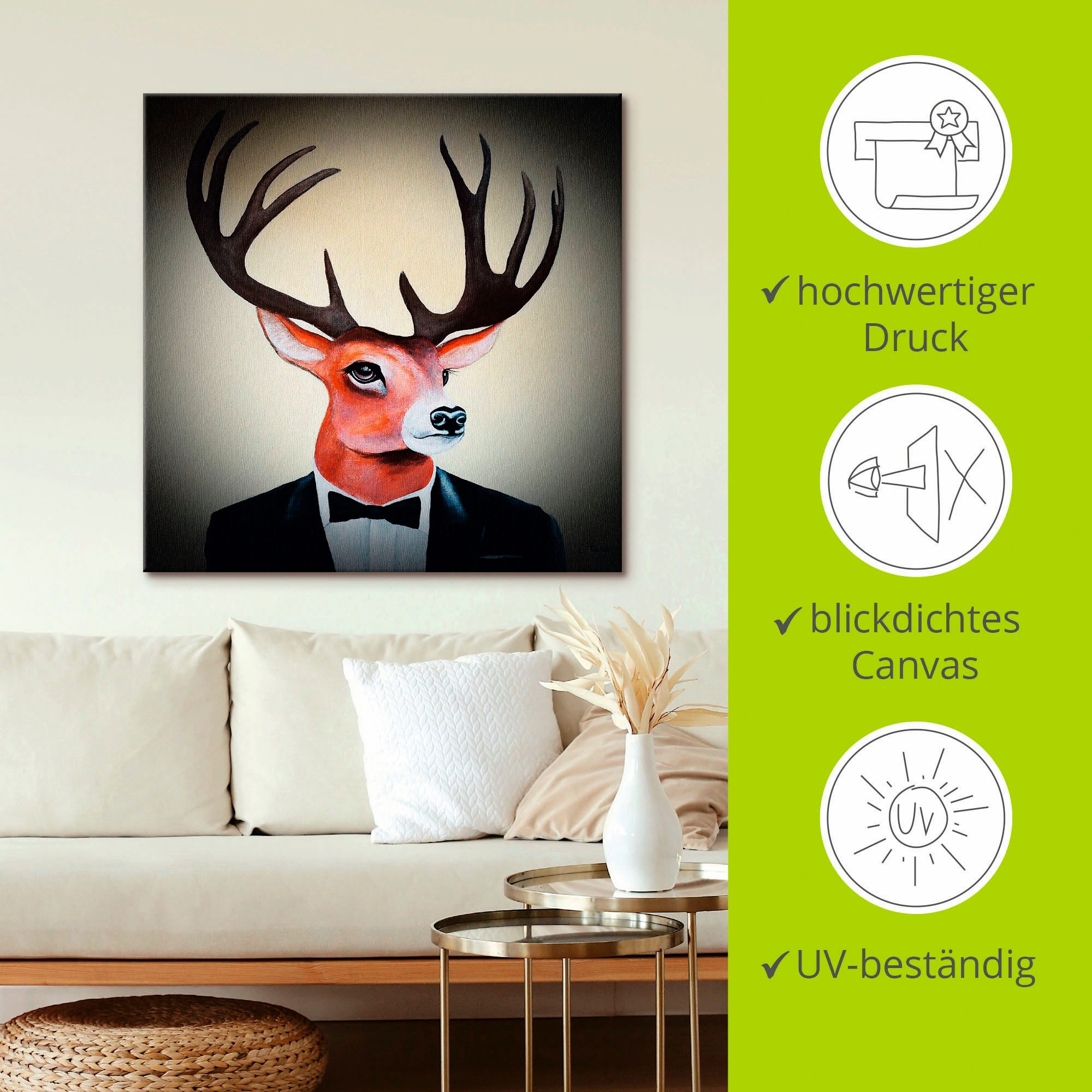Artland Artprint op linnen Undercover hert gespannen op een spieraam