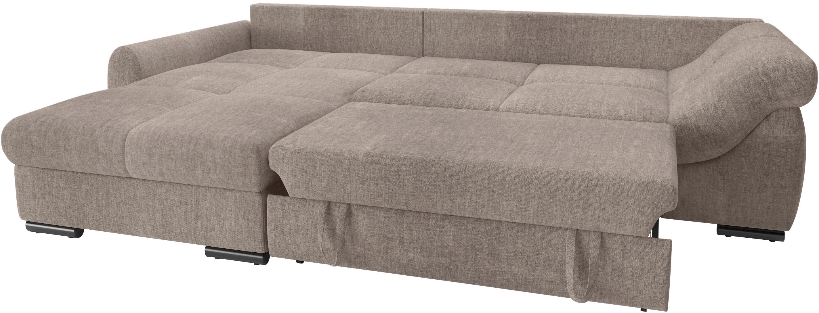 Mr. Couch Hoekbank Livorno L-vorm incl. hoogslaper beduitbreiding, xl bedbox wit gecoat