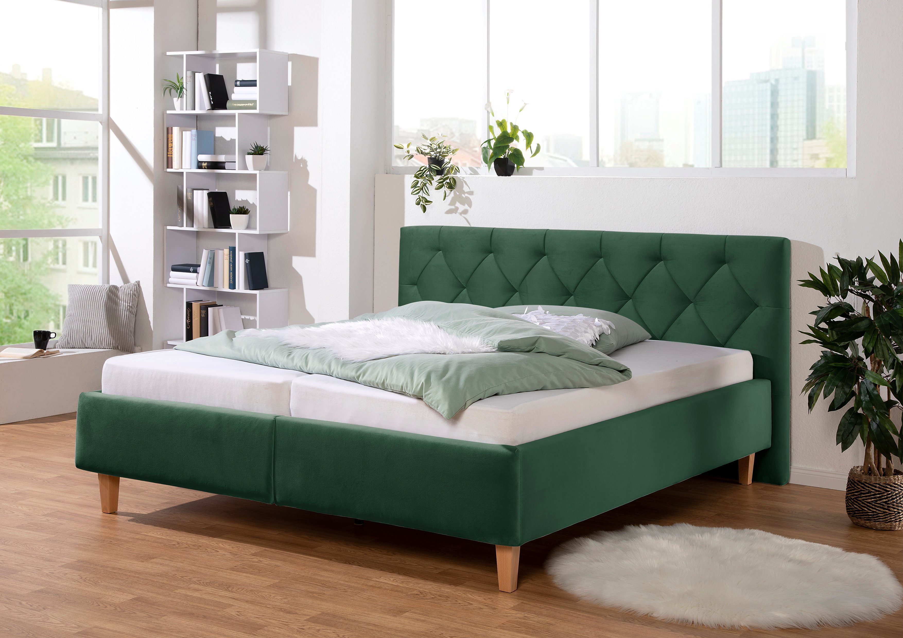 Guido Maria Kretschmer Home&Living Gestoffeerd bed Sunley 100 Kruisstiksel, hoofdbordhoogte 102 cm, zonder of met matras/lattenbodem
