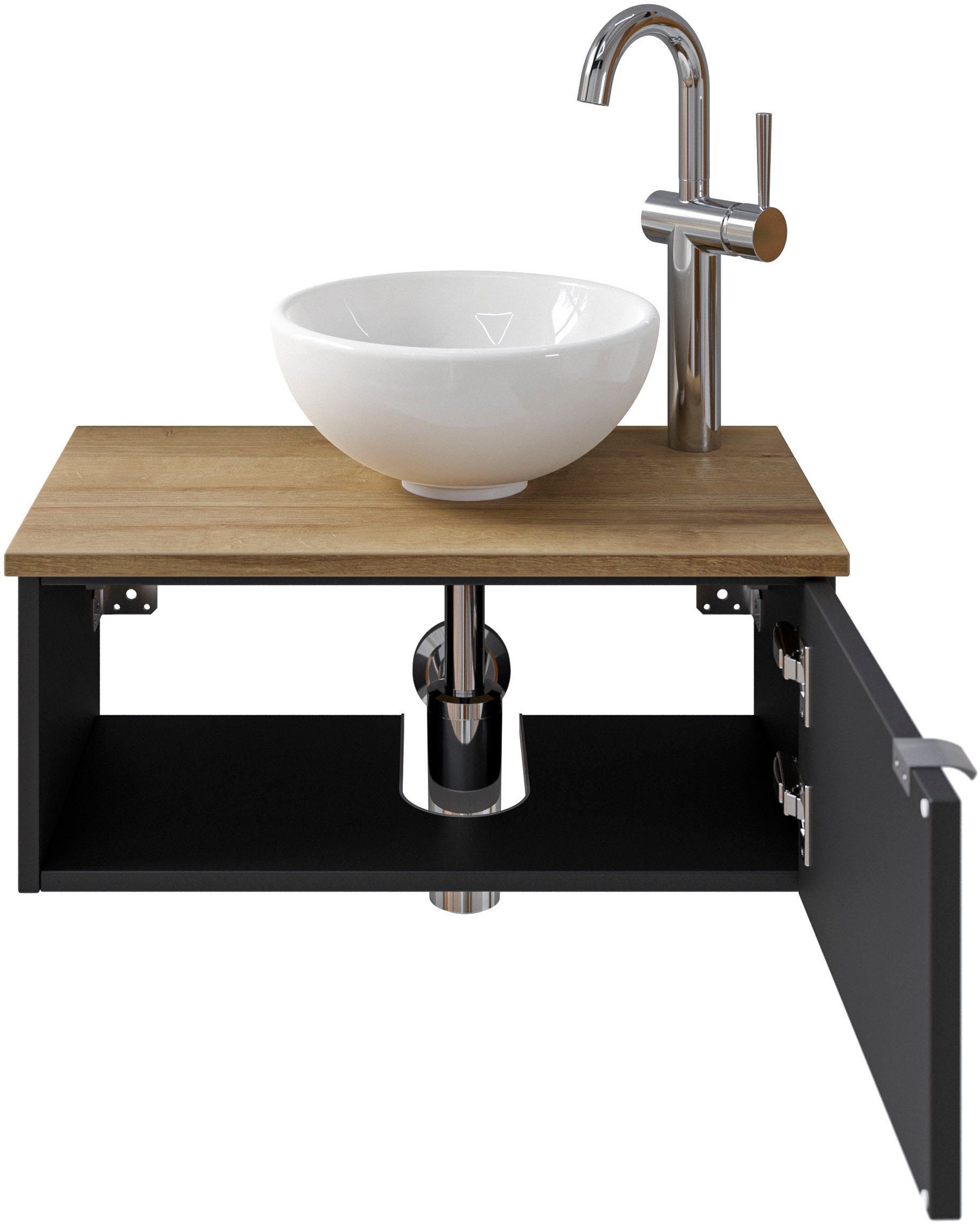 Saphir Wastafelonderkast Serie 6915 wastafel met onderkast voor gastenbadkamer, tweede toilet (3-delig)