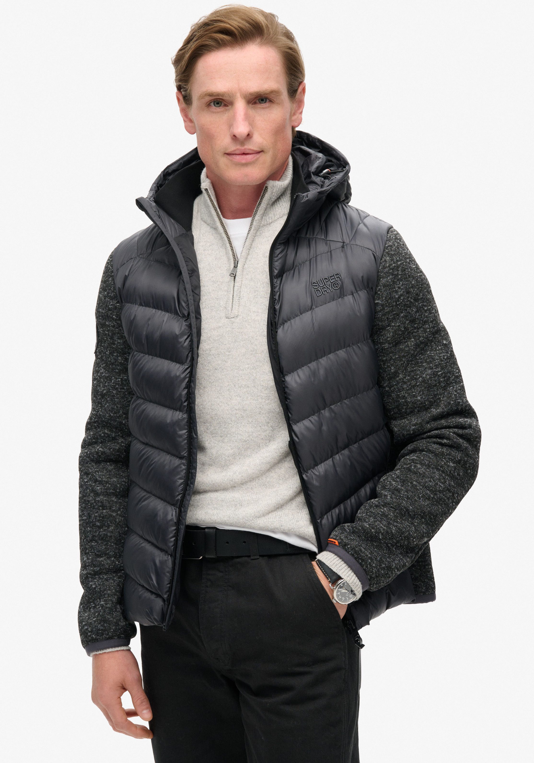 Superdry Gewatteerde jas Hooded Knit Storm Hybrid Jkt