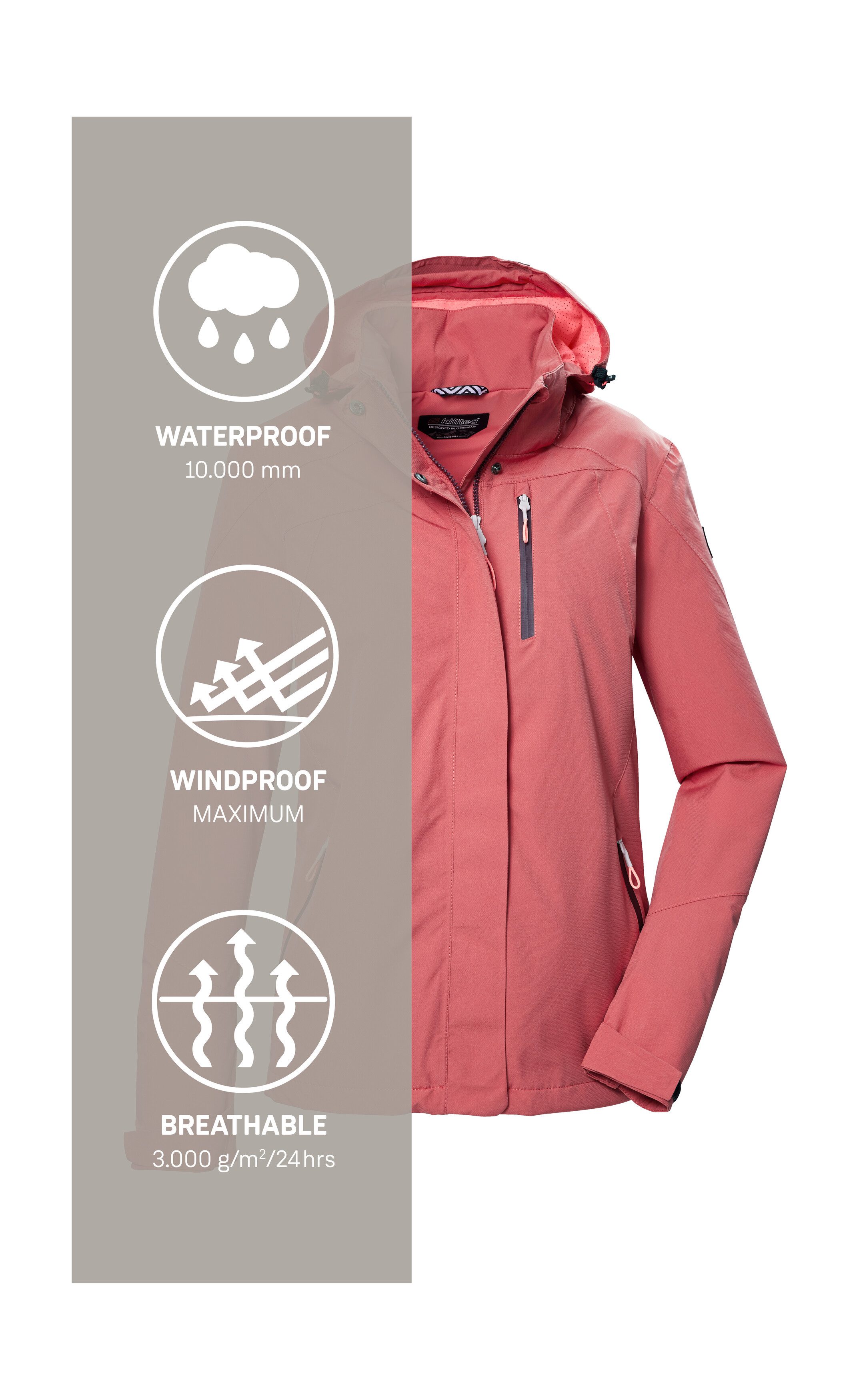 Killtec Outdoorjack KOS 28 WMN JCKT Waterdichte, ademende damesjas, PFAS-vrij, gerecycled materiaal