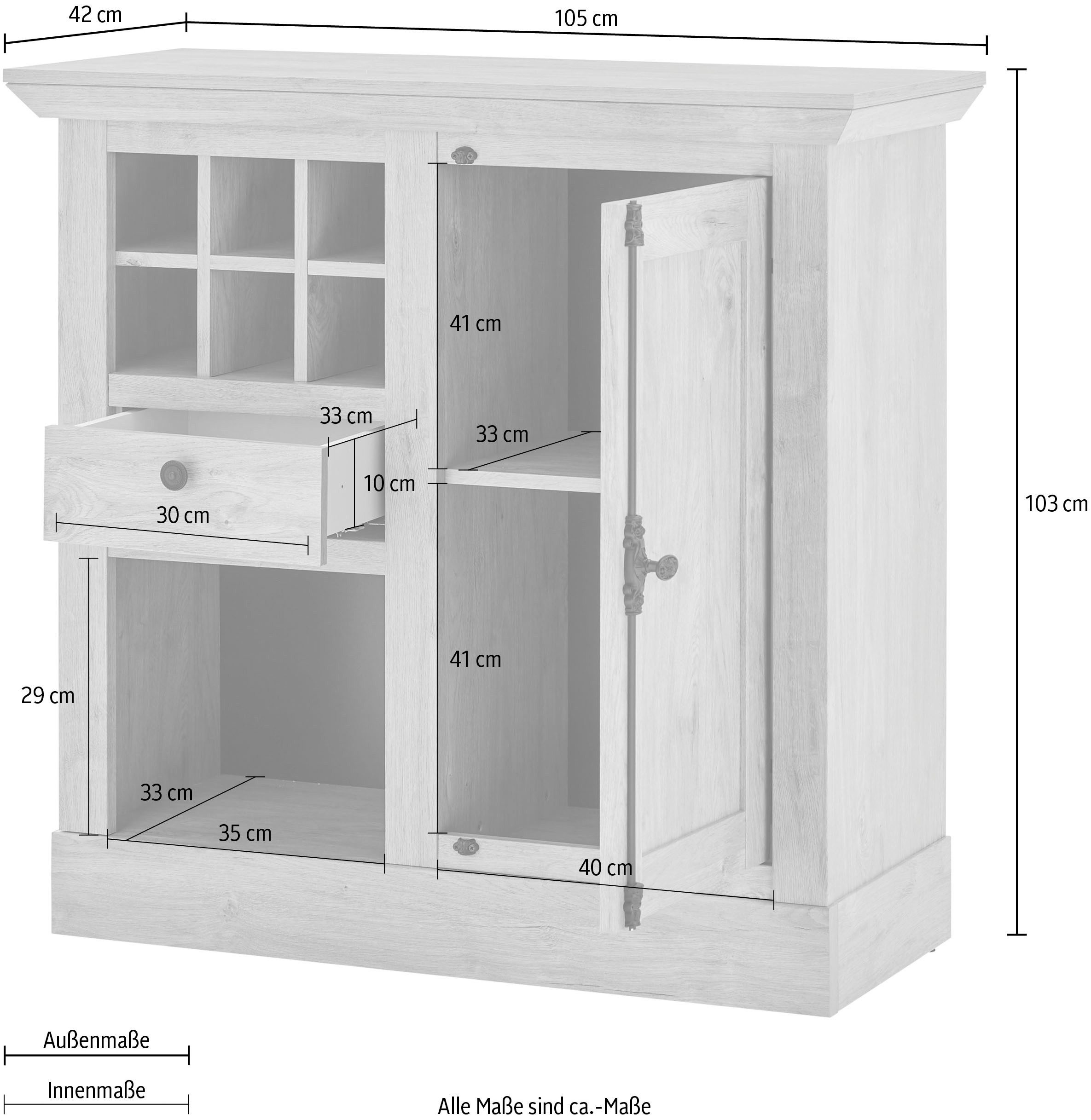 Home affaire Highboard Cornwall, commode in landelijke stijl, kast, sideboard, eiken decor (1 stuk)