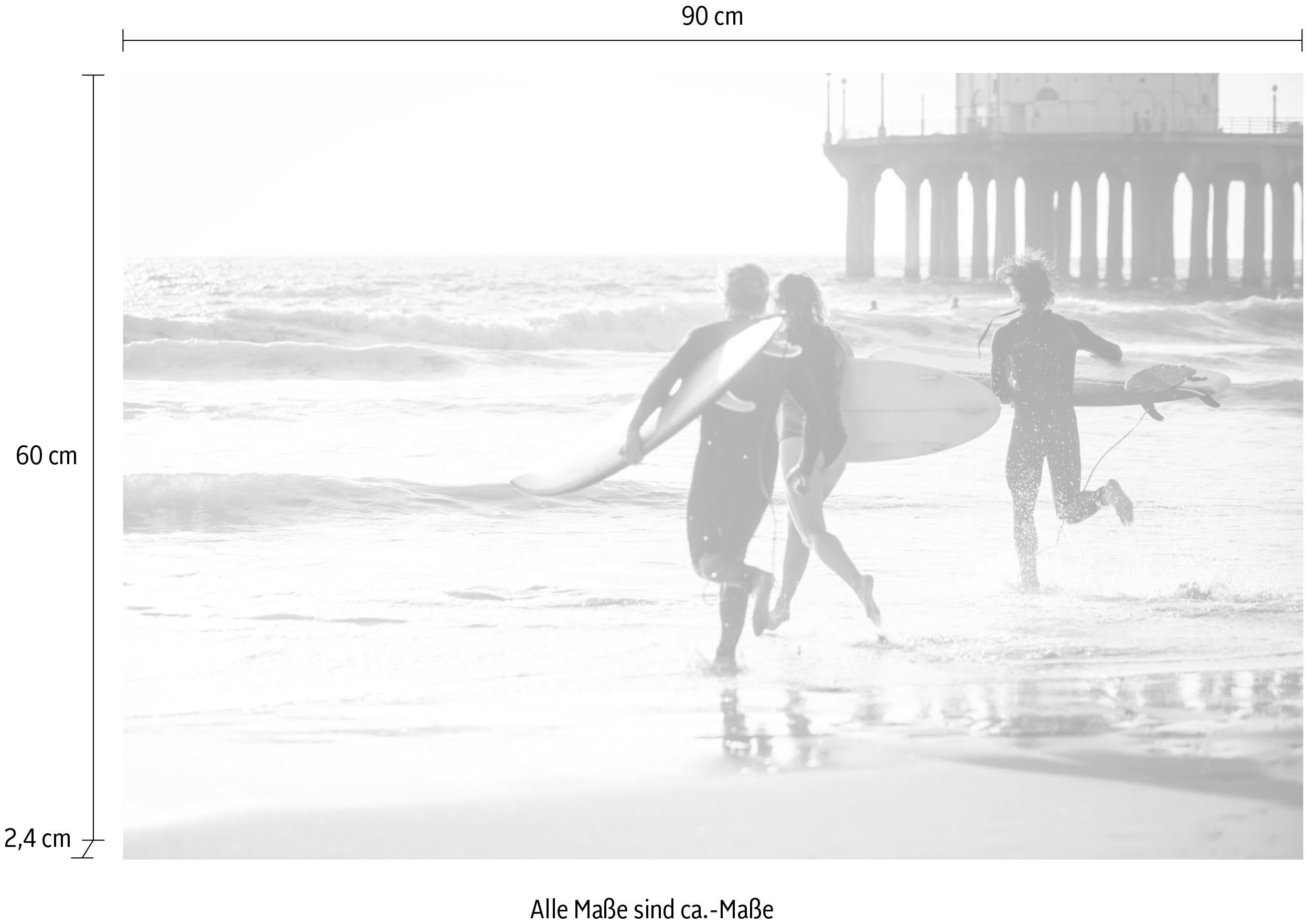 queence Artprint op acrylglas Surfer op het strand Fine Art-print in galeriekwaliteit