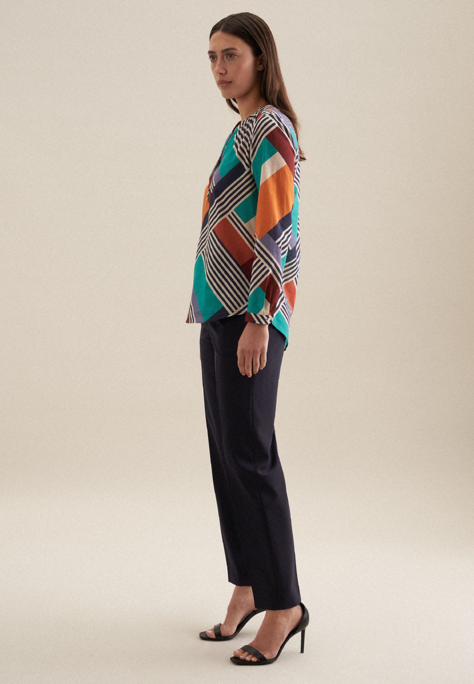 seidensticker Klassieke blouse Zwarte roos Tunika met geometrische patronen