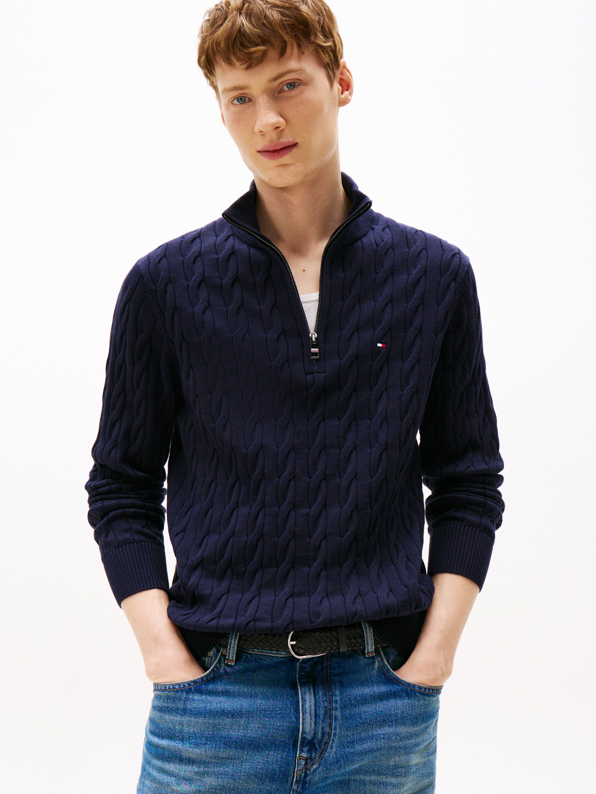 Tommy Hilfiger Gebreide trui CLASSIC COTTON CABLE ZIP MOCK