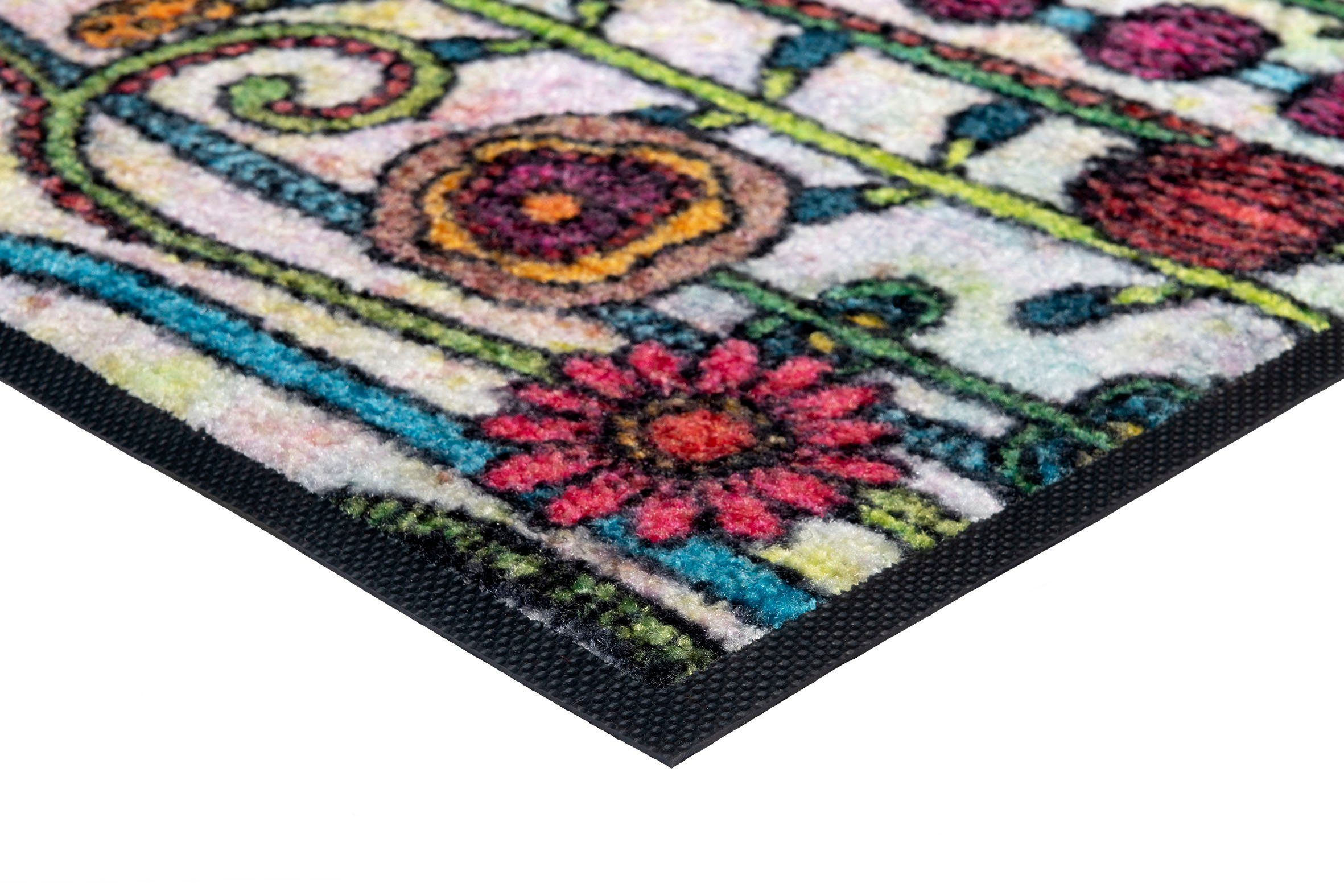 wash+dry by Kleen-Tex Mat Dag zon Inloopmat, motief bloemen, antislip, wasbaar