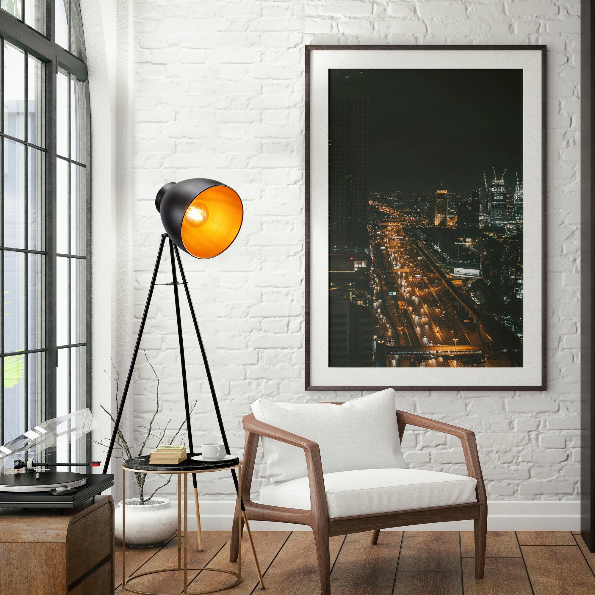 B.K.Licht Staande lamp BK_ST1233 Vloerlamp, vintage, zwart-goud, metaal, draaibaar E27-fitting, zonder lichtbron (max. 40W), met kabelschakelaar, Ø 59 cm (1 stuk)