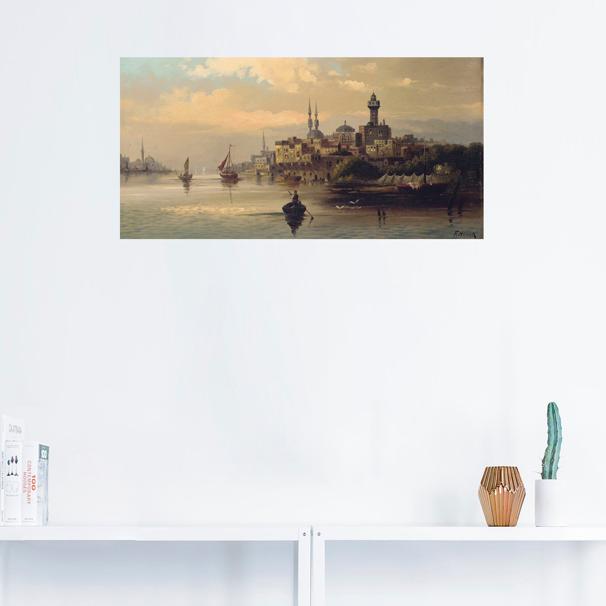 Artland Artprint Koopvaardijschepen op de Bosporus, Istanbul als artprint op linnen, poster, muursticker in verschillende maten