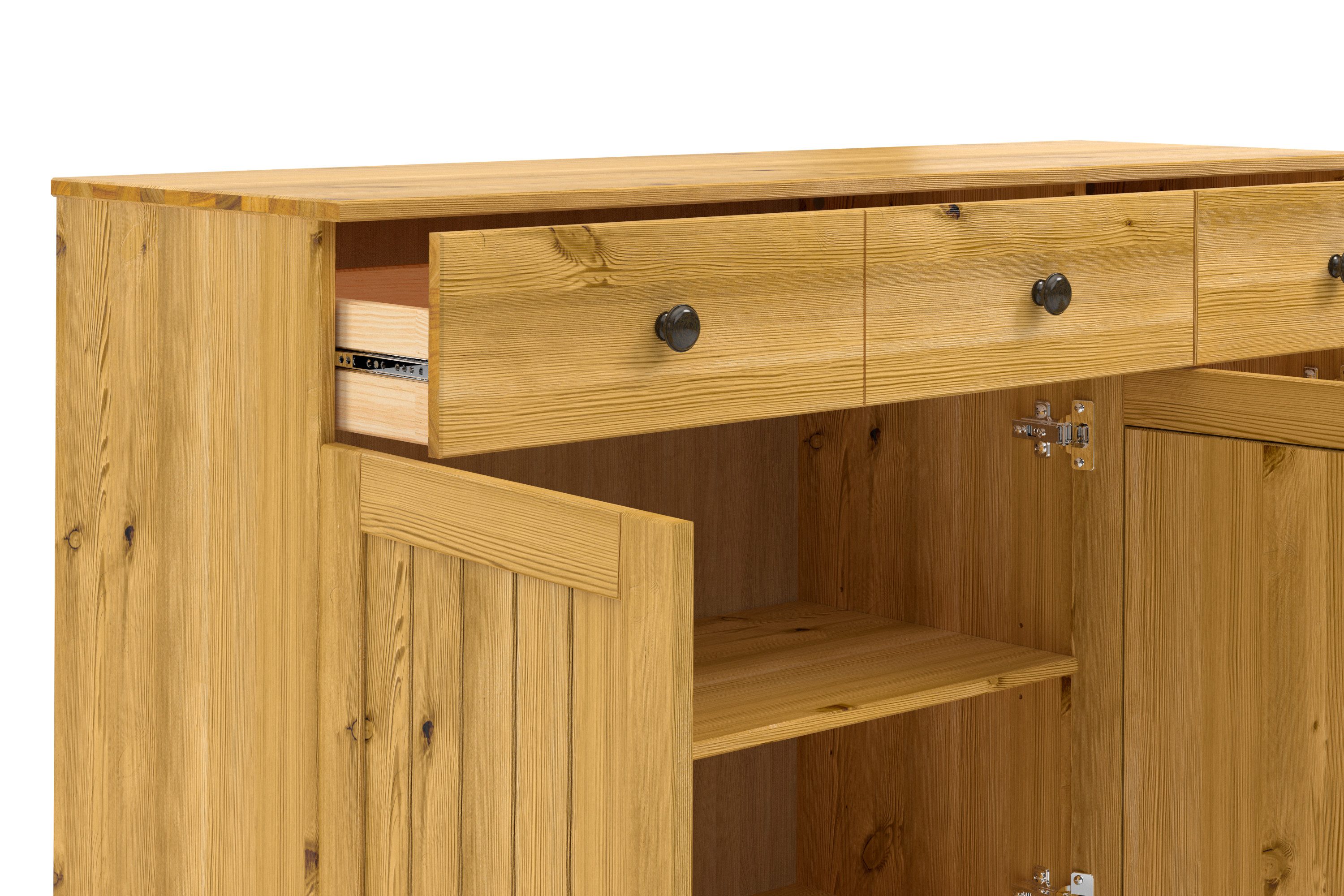 Home affaire Sidetable Alby2 Met 3 deuren, 3 lades en metalen grepen, breedte 125 cm