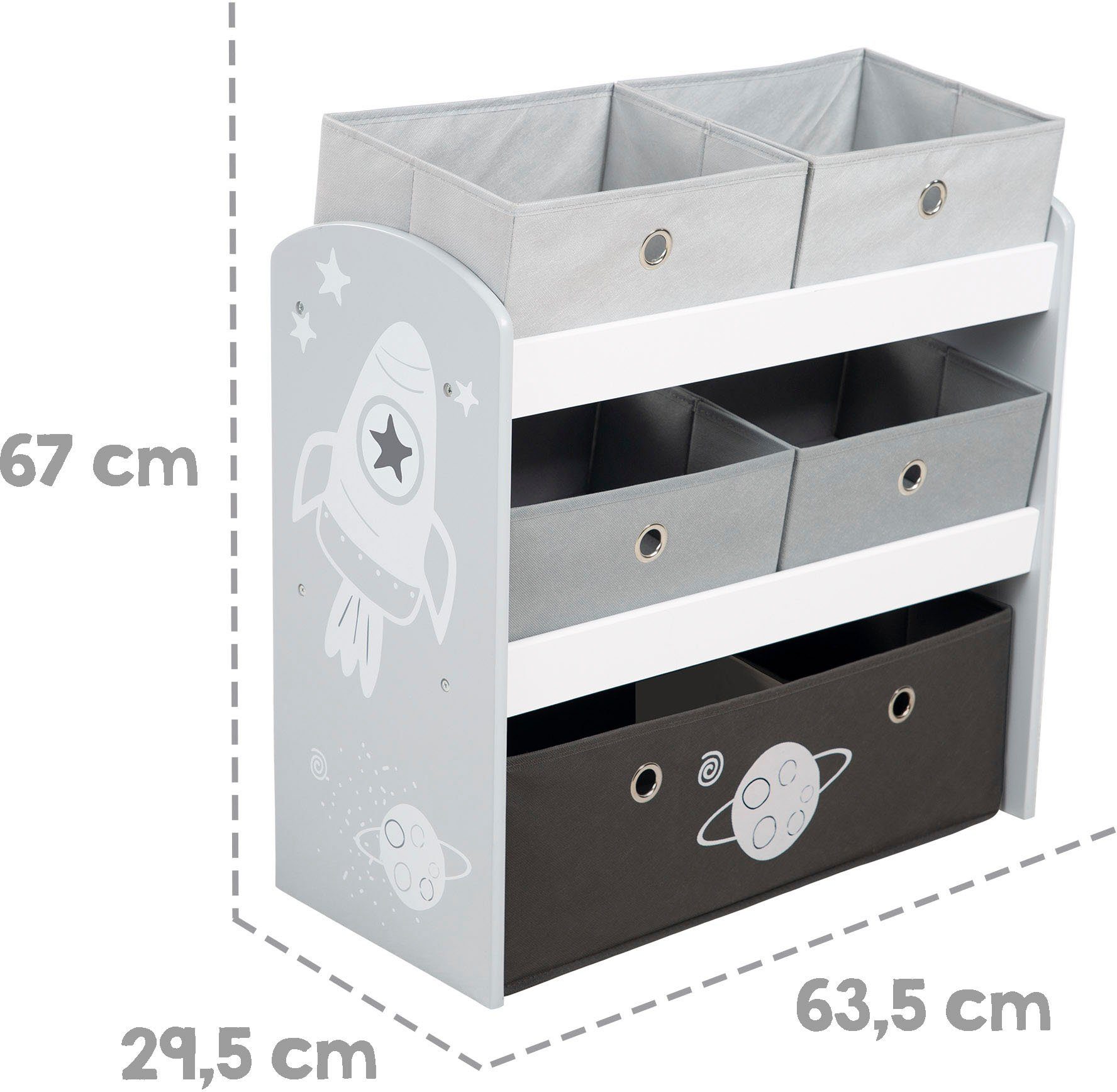 Roba® Kinderrek Raket, grijs inclusief 5 stoffen dozen in 2 afmetingen
