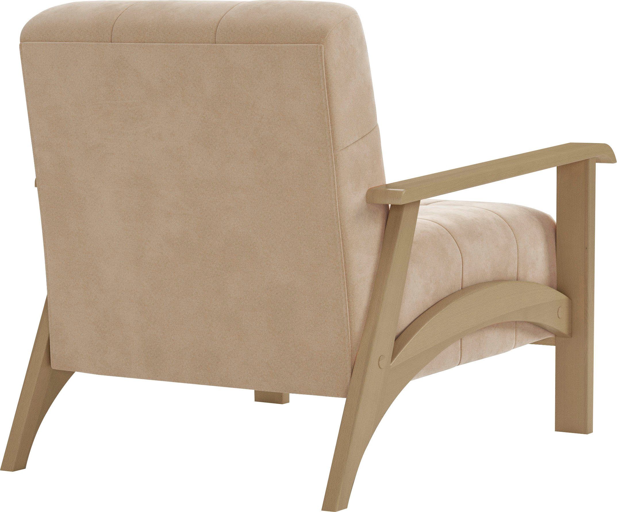 sit&more Fauteuil Billund Armleuningen van natuurlijk beukenhout, verschillende bekledingen en kleuren