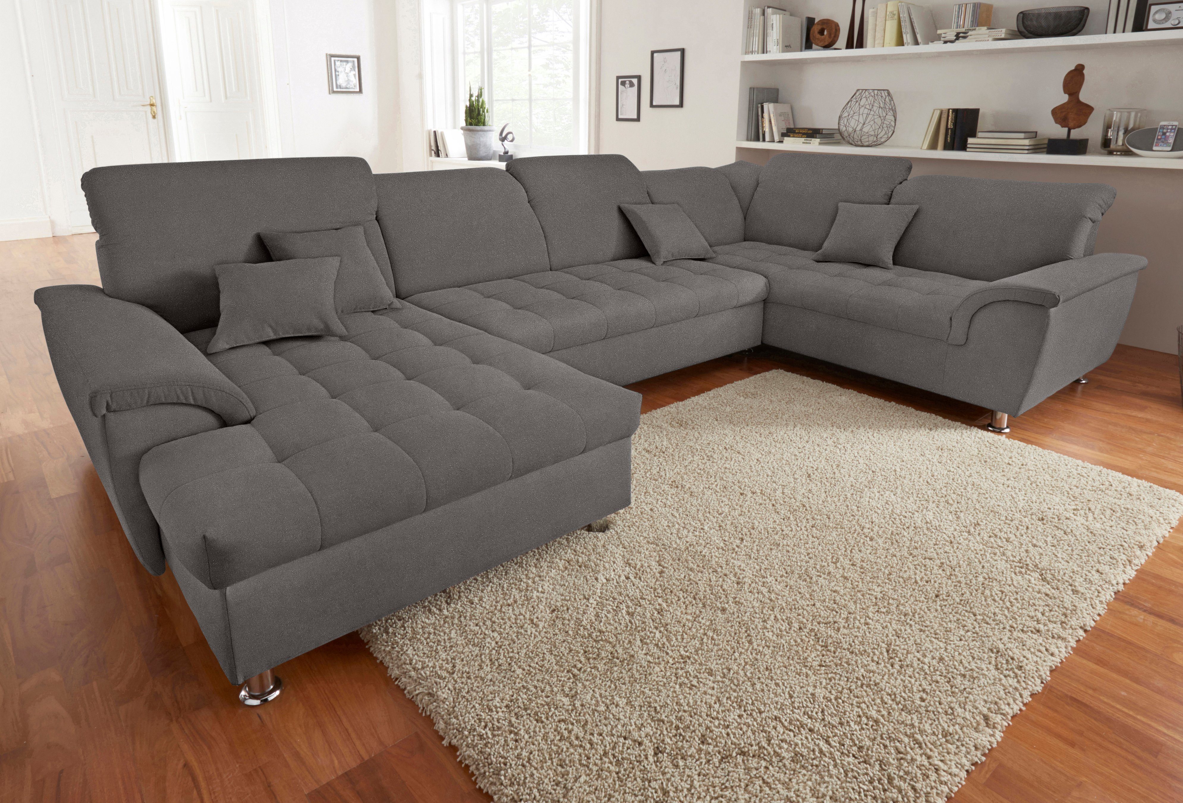 DOMO collection Zithoek Franzi 140 kg/Sitz,wahlw. Kopfteilverstell.,Bettfunktion o. Bettkasten in xxl-formaat b/d/h: 352x214x80 cm , stiksels in de zitting, u-model