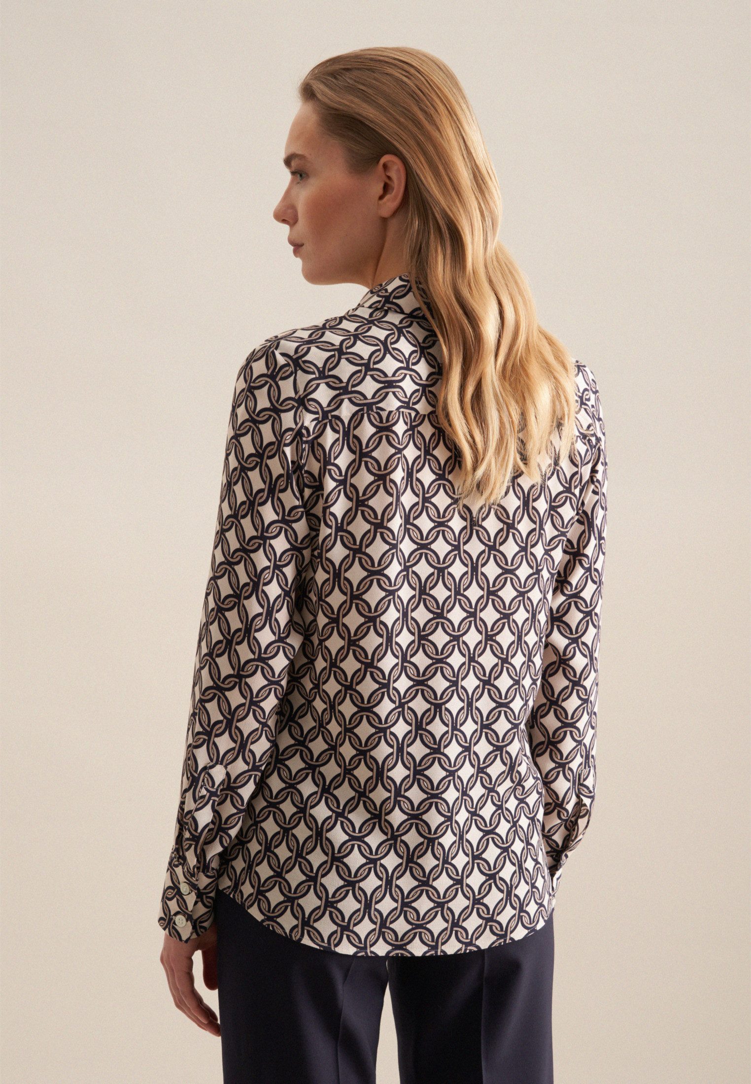 seidensticker Overhemdblouse Zwarte roos Lange mouwen kraag print