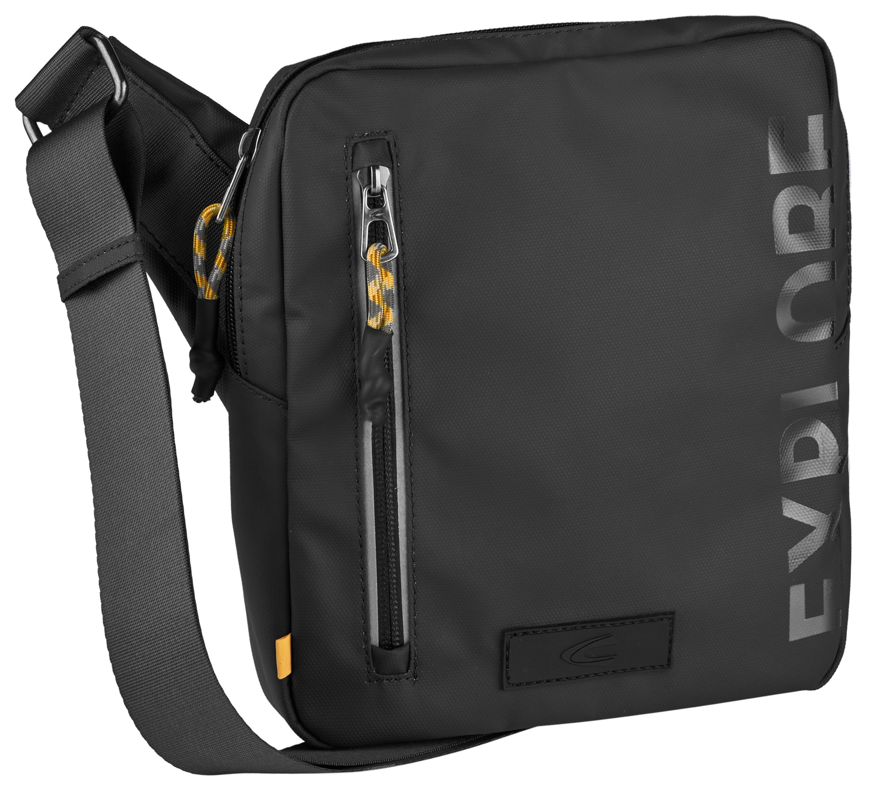 camel active Schoudertas Explore waterafstotend gerecycled nylon en reflecterende ritsen heren schoudertassen zwart
