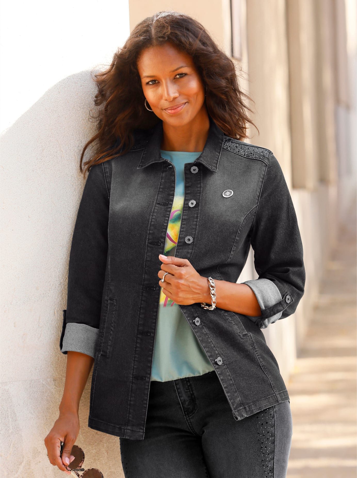 Classic Inspirationen Jeans blouse dames spijkerblouses maat 40 grijs