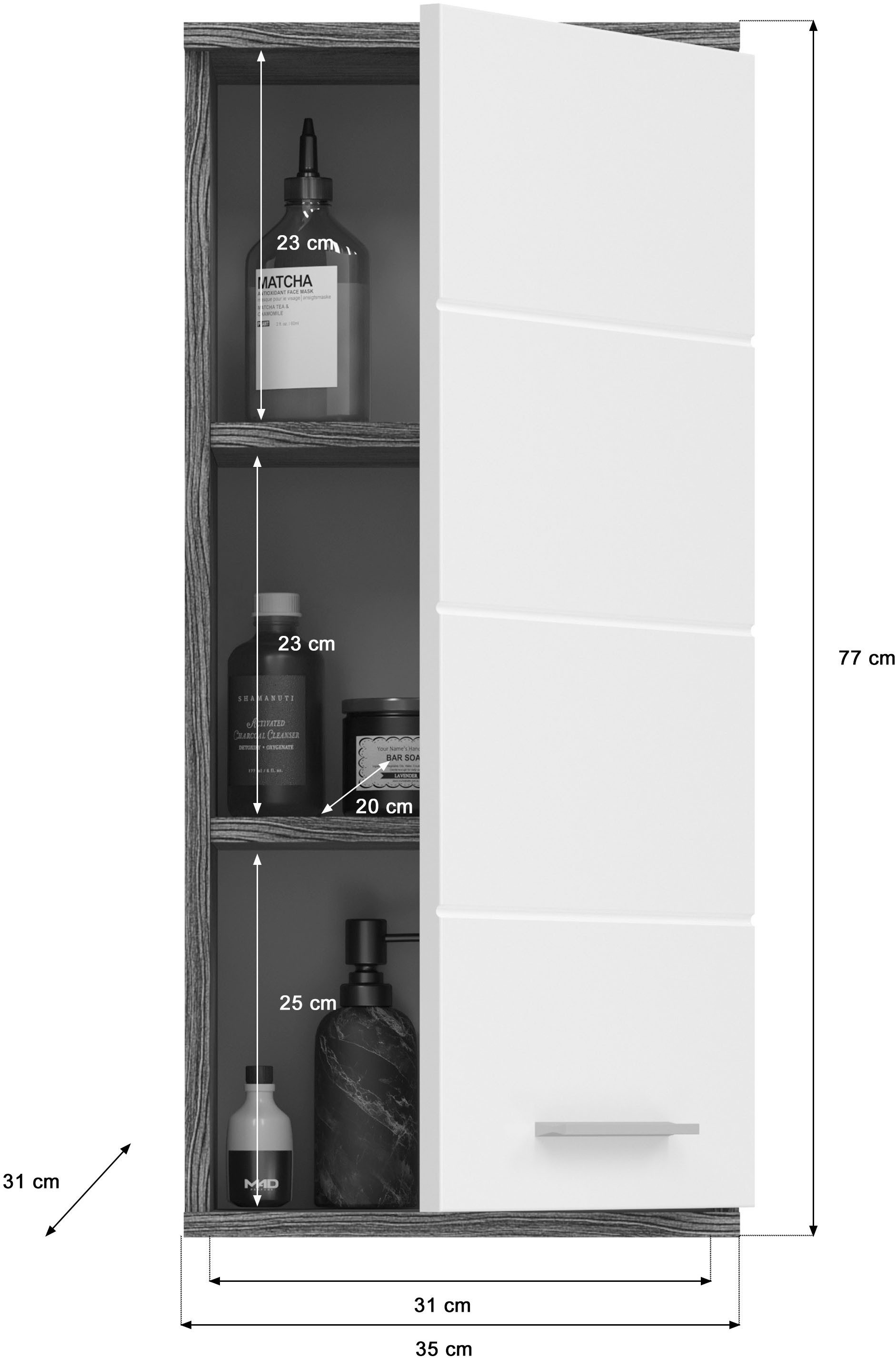 welltime Hangend kastje LUCCA, TOPSELLER!, Breedte 35 cm, 1 deur (TA verwisselbaar), 2 legplanken