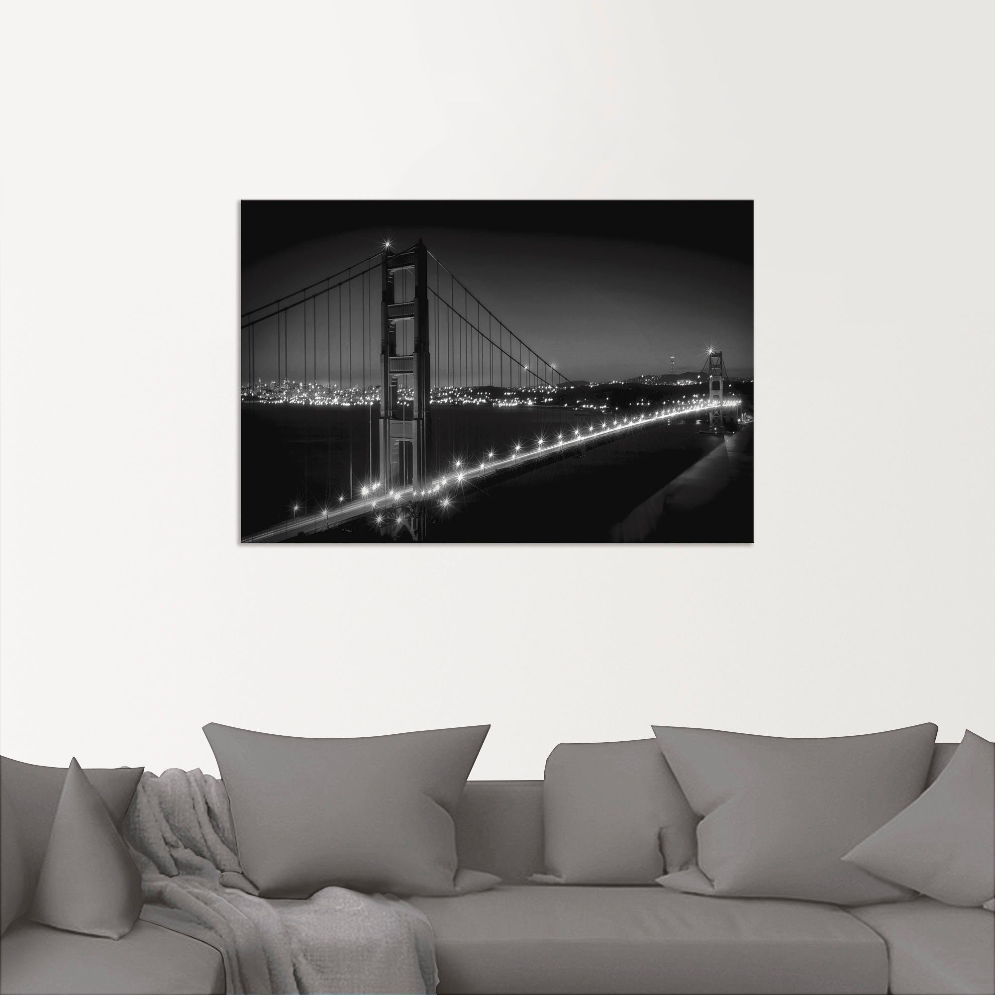 Artland Artprint Golden Gate Bridge ‘s avonds als artprint van aluminium, artprint voor buiten, muursticker in diverse maten