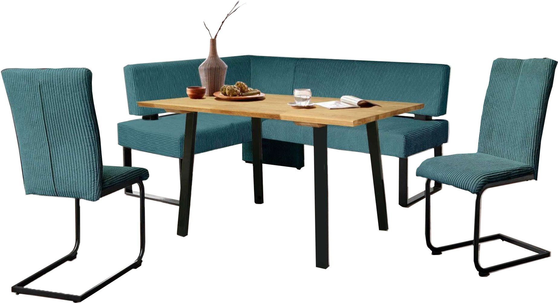 Home affaire Eethoek Oliver Hoekbank met golfvering in de zitting, tafel massief eiken (set, 4-delig)