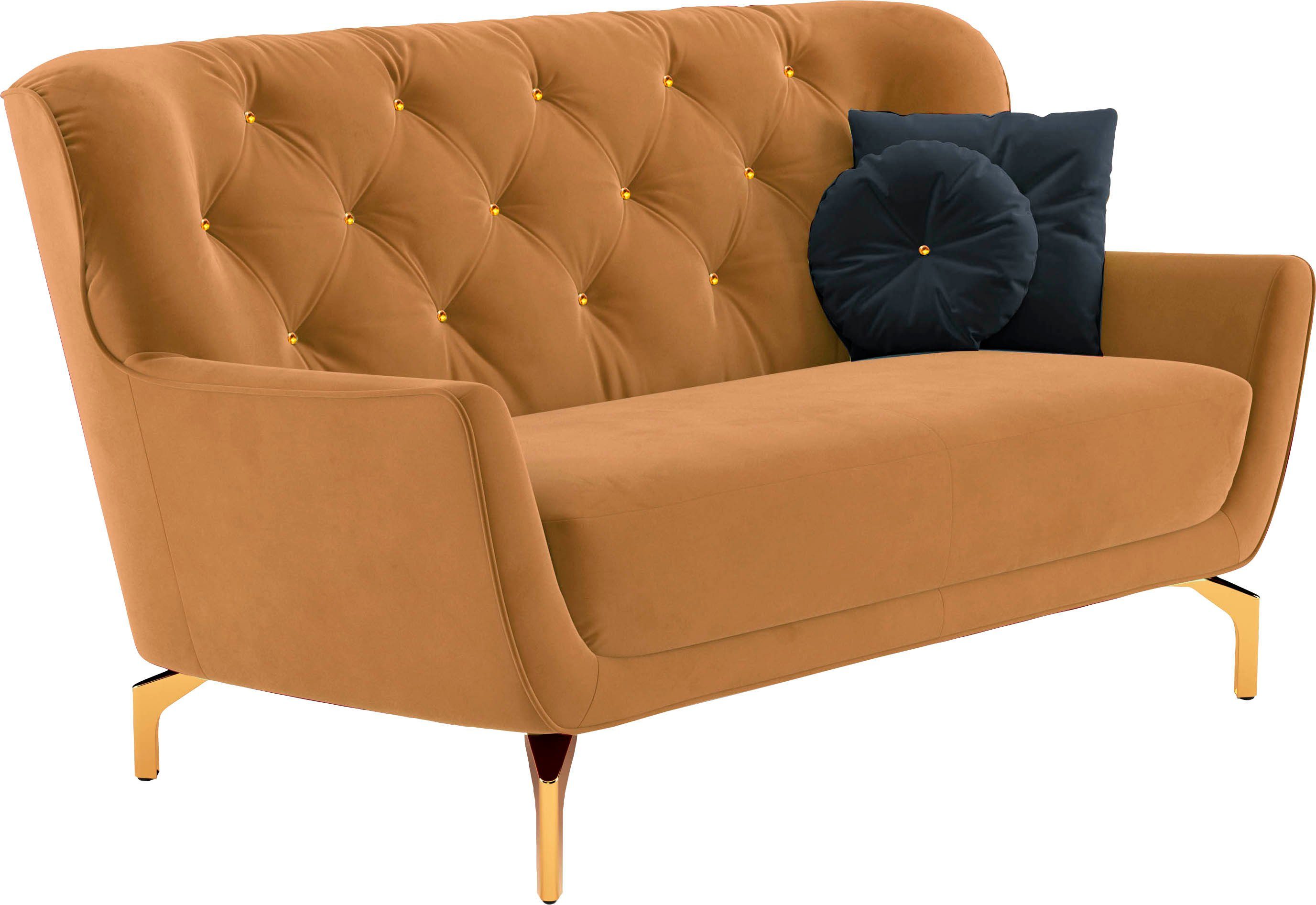 sit&more 2-zitsbank Orient 3 incl. 2 sierkussens met strassteentjes, goudkleurige metalen poten