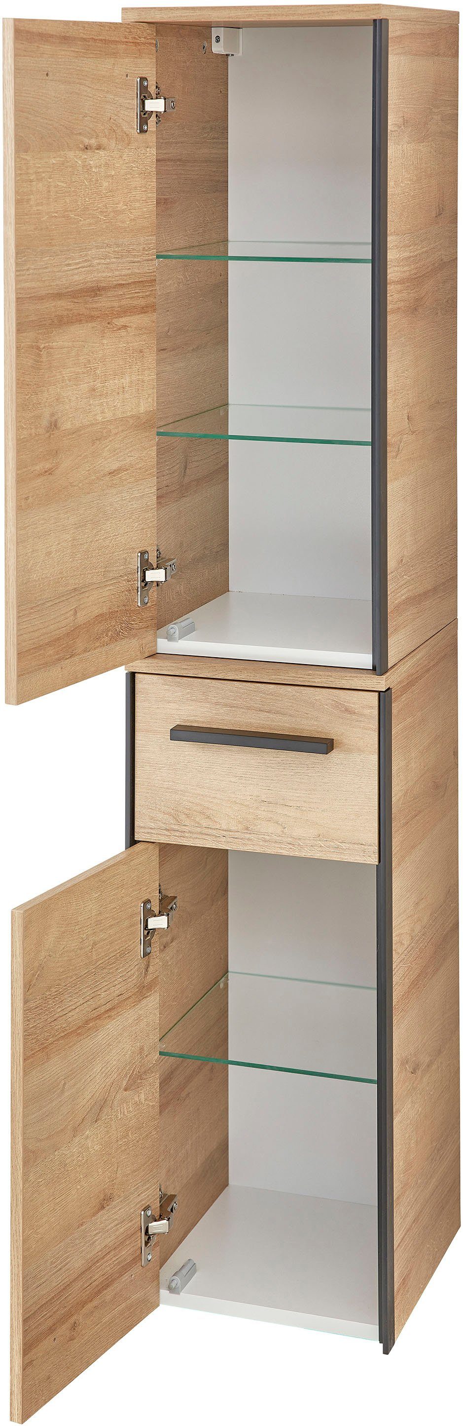 Saphir Badkamerserie Quickset 395 3-delig, wastafelonderkast met led-spiegelkast Middel kast, incl. deurdemper, 6 deuren, 1 lade, badkamer set (4-delig)