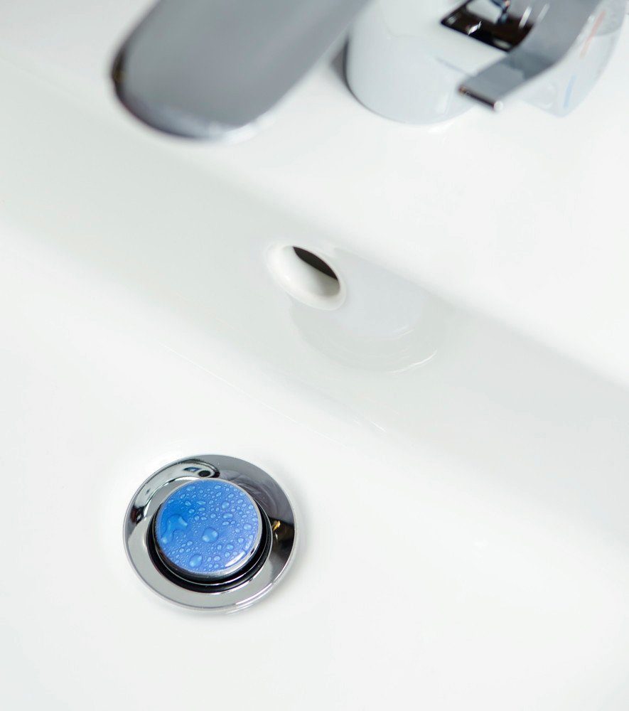 Sanilo Set badkameraccessoires Dauwdruppel blauw bestaand uit toiletzitting, badmat en wastafelplug (complete set, 3-delig)