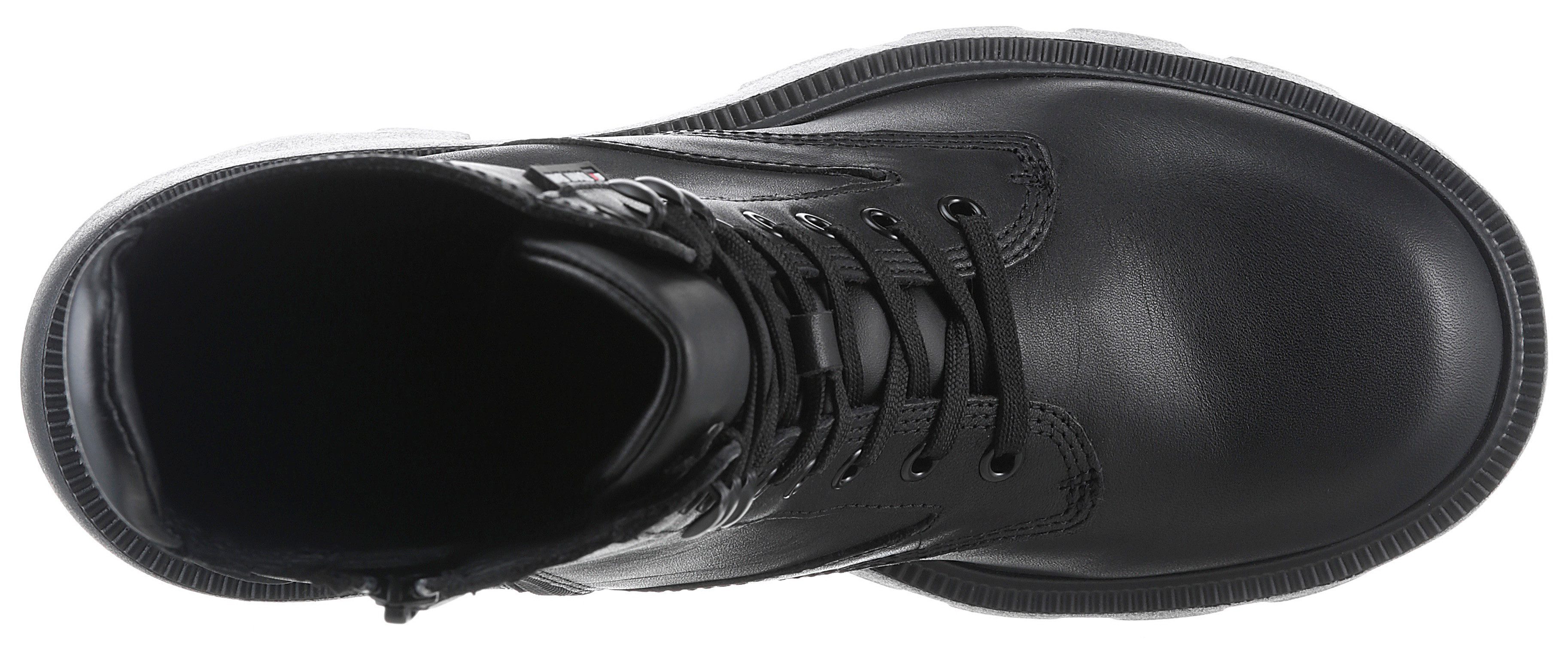 TOMMY JEANS Veterlaarsjes TJW MID HEEL BOOT LEATHER blokhak, plateau, veterschoenen, chunkyboots met label