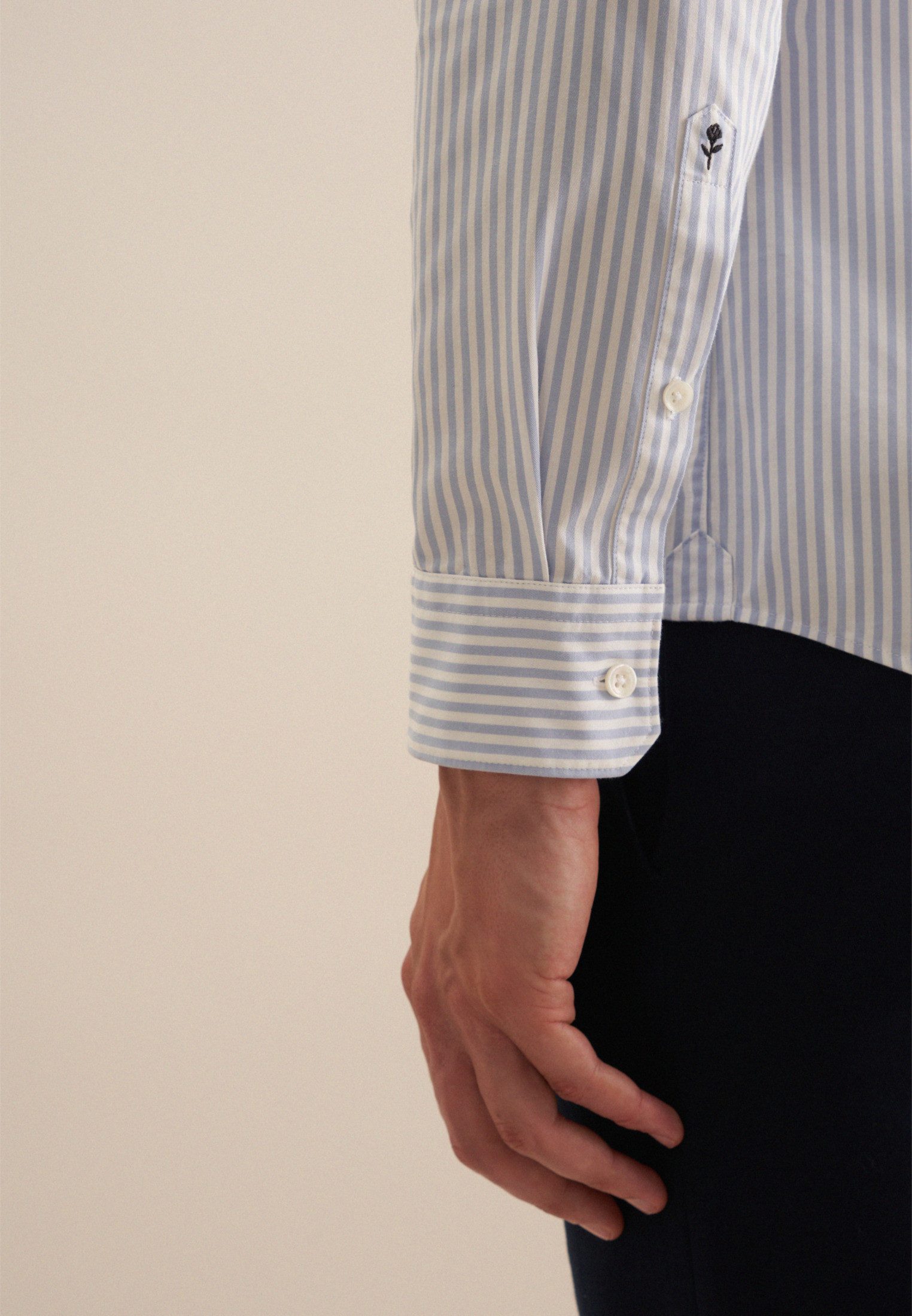 seidensticker Businessoverhemd Zwarte roos Slim lange mouwen button-downkraag strepen