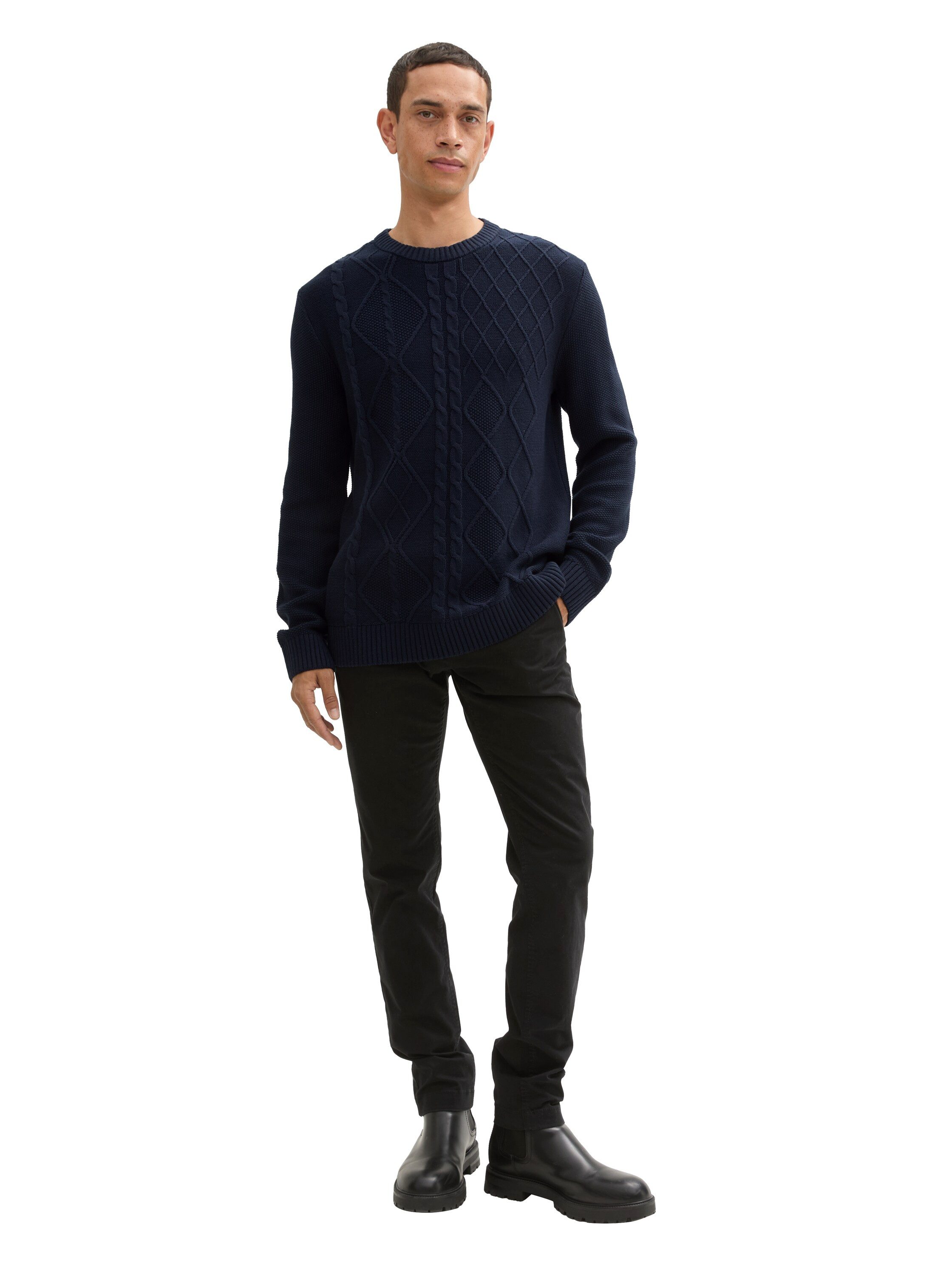 Tom Tailor Trui met ronde hals met kabelpatroon