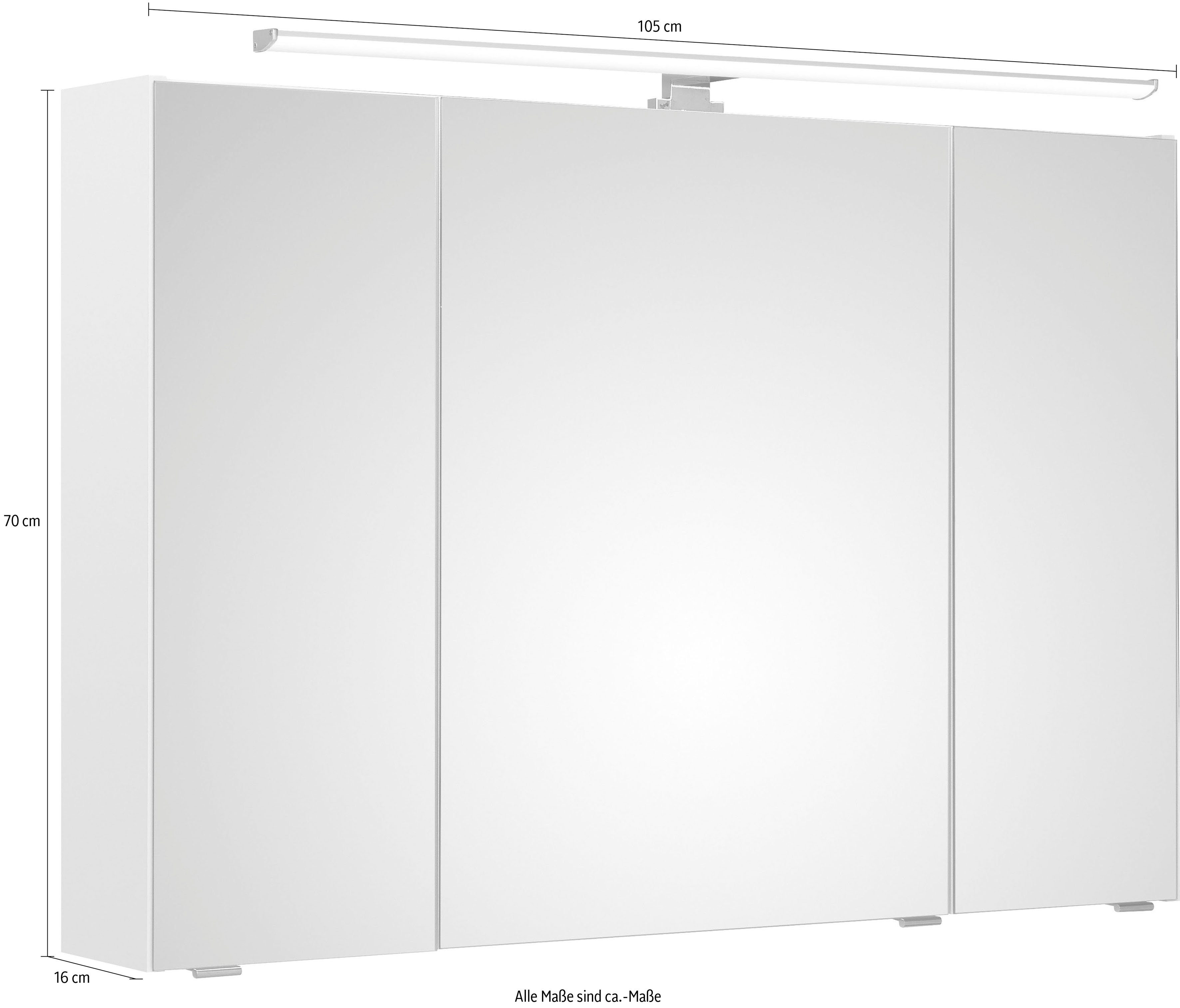 Saphir Spiegelkast Quickset badkamermeubel, 3 spiegeldeuren, 6 legplanken, 105 cm breed