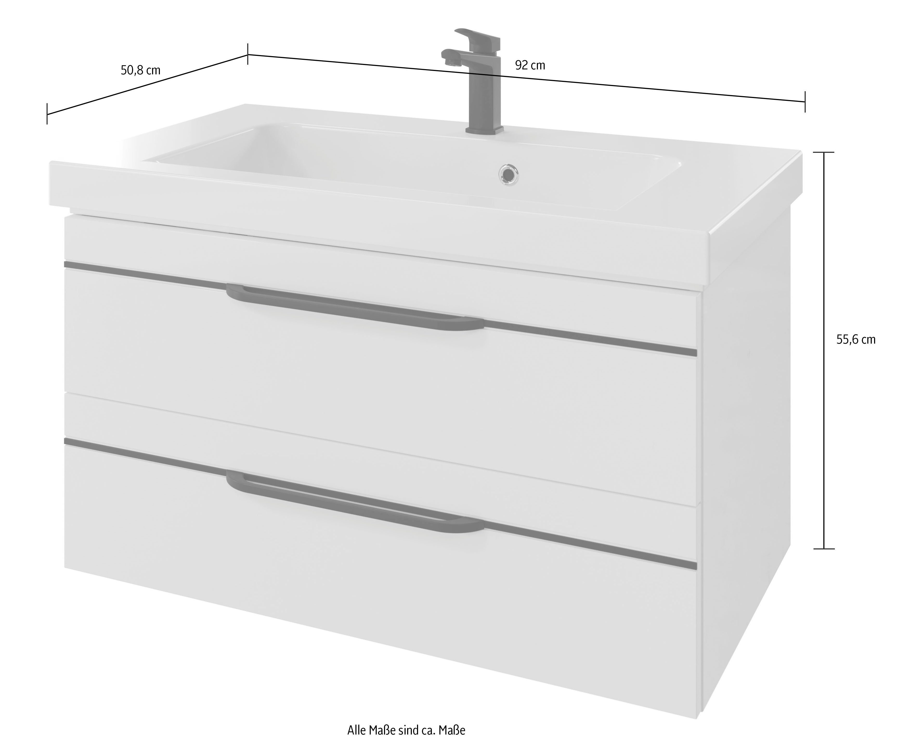 Saphir Wastafelonderkast Serie Balto mineraalmarmeren wastafel met onderkast, 92 cm breed Wastafelmeubel met 2 laden, badkamerkast in verschillende uitvoeringen (2-delig)