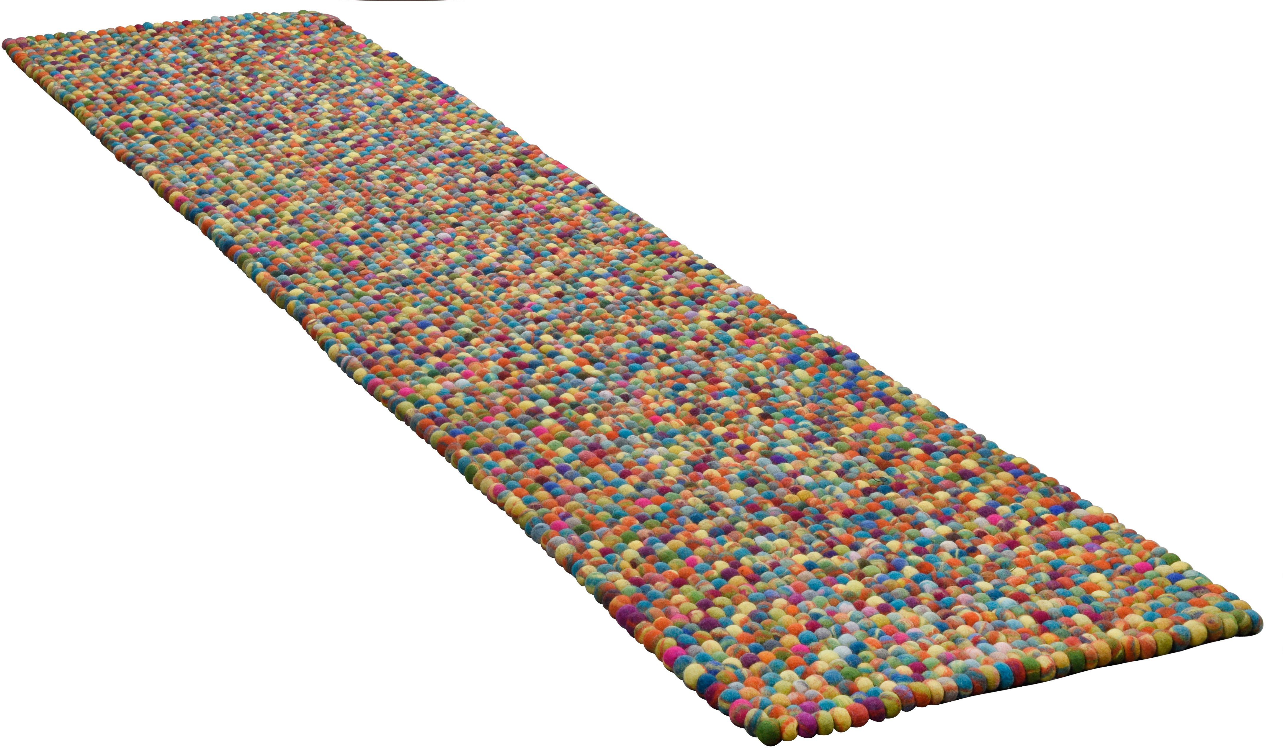 theko loper ballo tapijtloper, van vilten bolletjes, zuivere wol, met de hand gemaakt multicolor