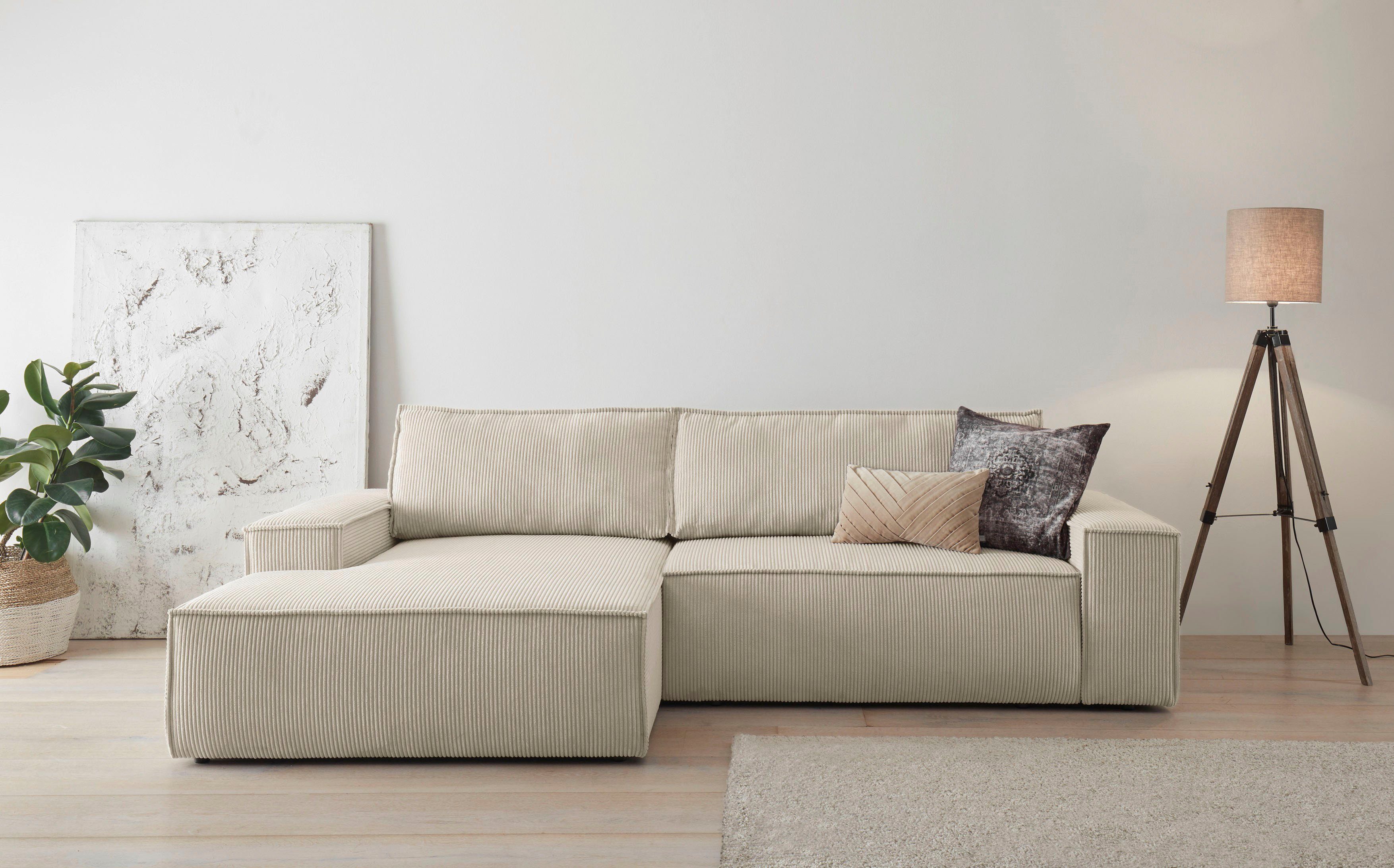 Home affaire Hoekbank SHERWOOD bedbank 267 cm, L-model, Slaapfunctie met bedlade (210x136 cm), cord, vintage, fluweel bruin, hoekbanken, Recamiere