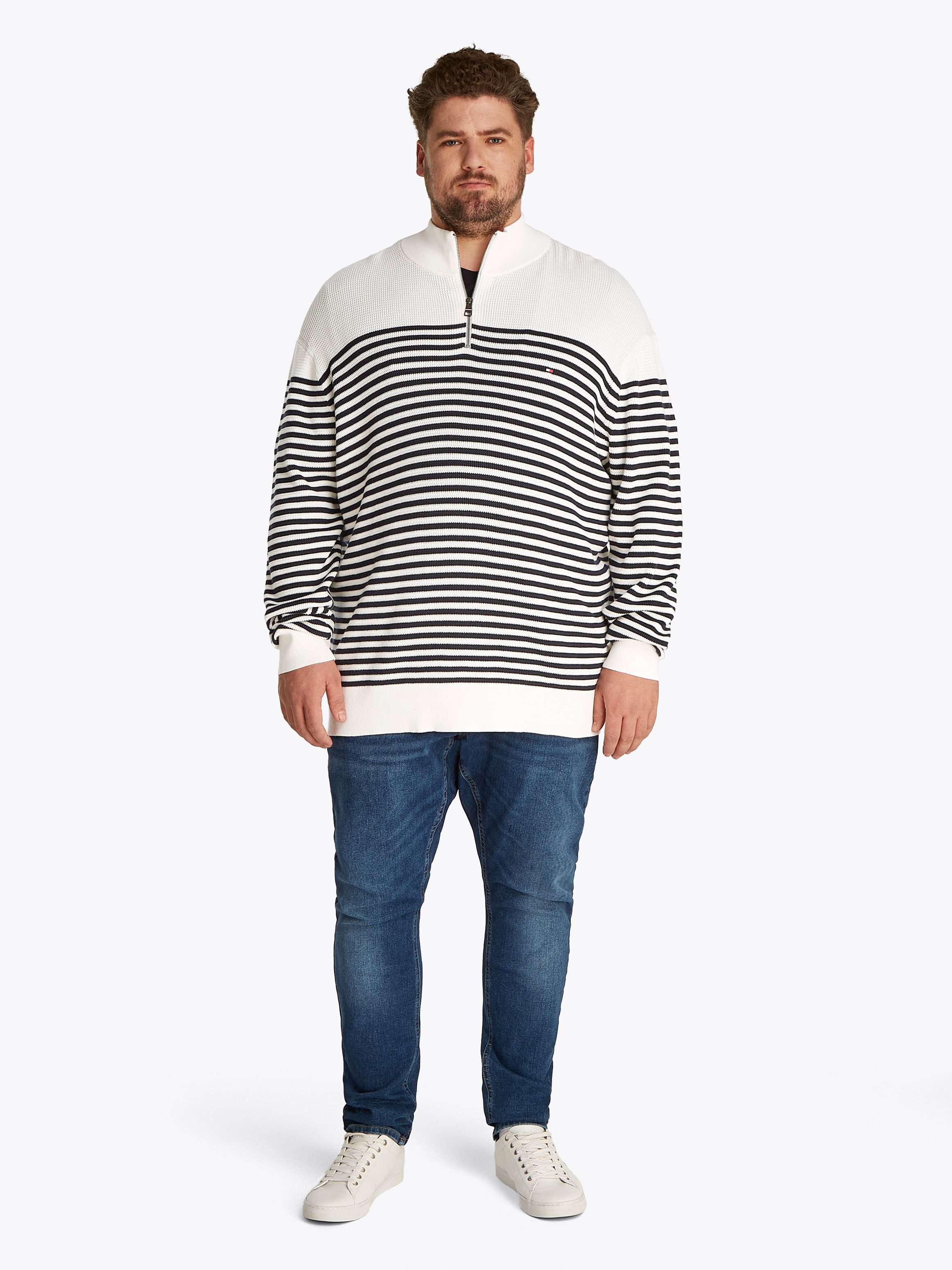 Tommy Hilfiger Schipperstrui BT-RACKING STRUCTURE ZIP MOCK-B Grote maten, met fijne structuur