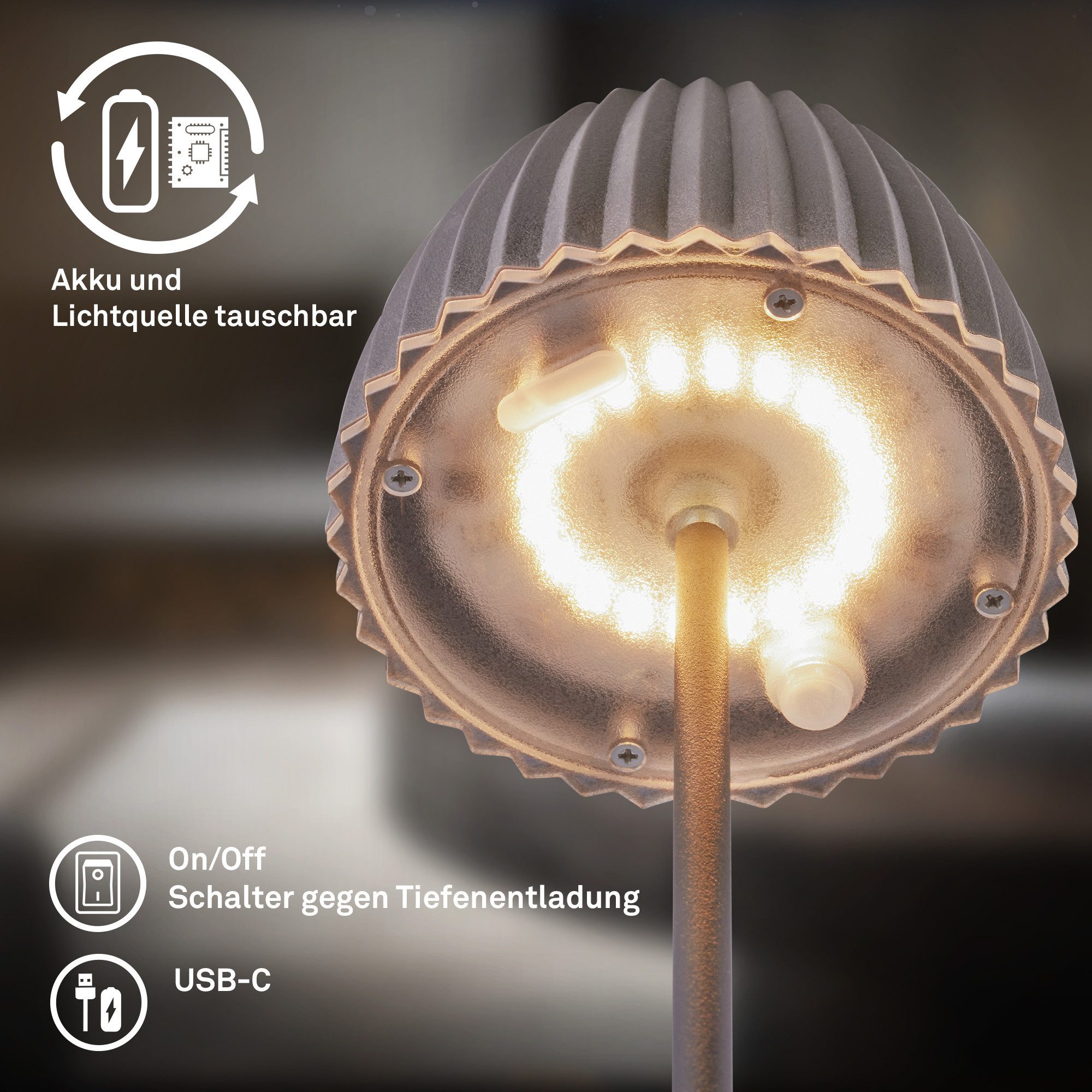 Briloner Leuchten Led-tafellamp Accu LED tafellamp, mini, antraciet