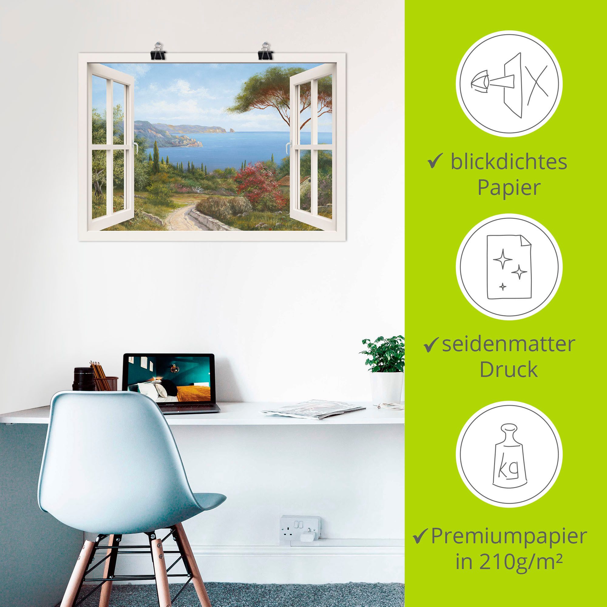 Artland Artprint Blik uit het venster - huis aan zee I als artprint op linnen, poster, muursticker in verschillende maten