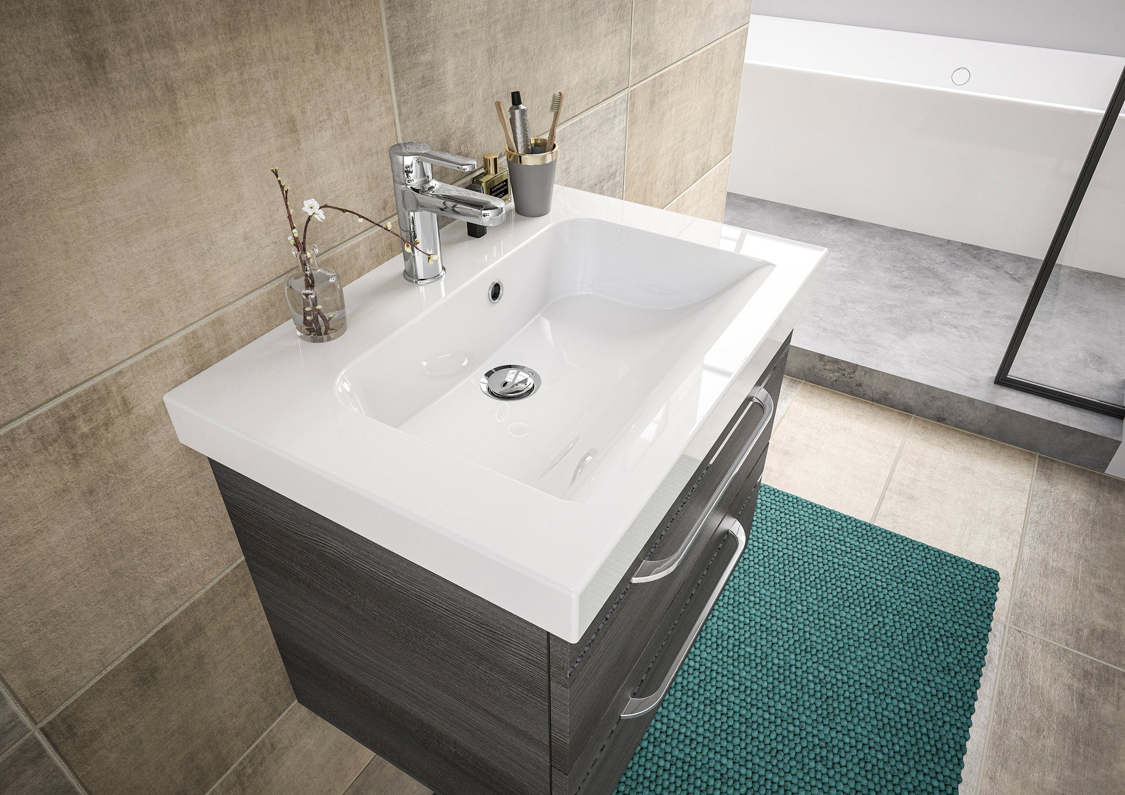 Saphir Badkamerserie Balto sprint, wastafelmeubel met mineraalmarmeren wastafel, 64,4 cm breed (1 stuk)