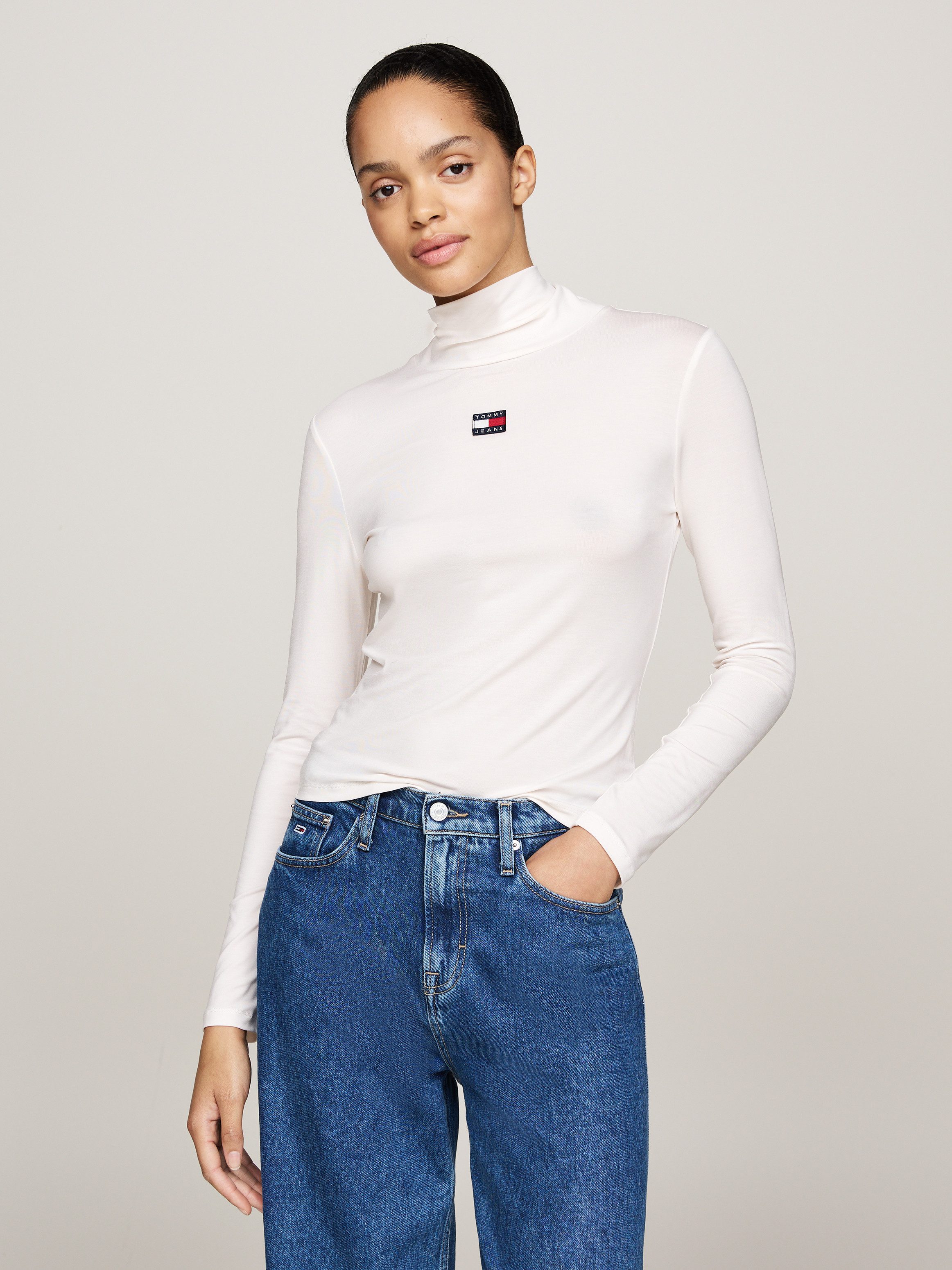 TOMMY JEANS Dames Truien & Vesten Tjw Slim Badge Mockneck Wit