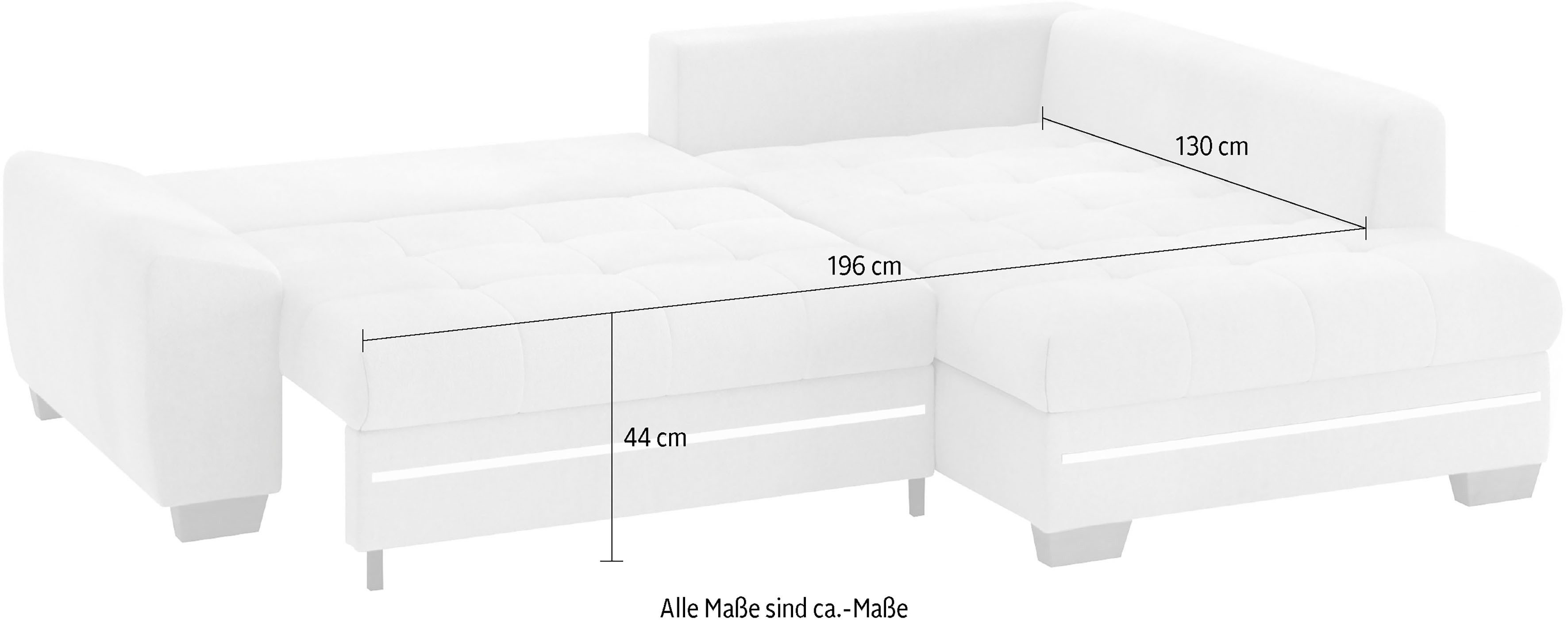 Mr. Couch Hoekbank Nikita II, L-vorm met koudschuim, rgb-led-verlichting, optioneel met bed, bedlade