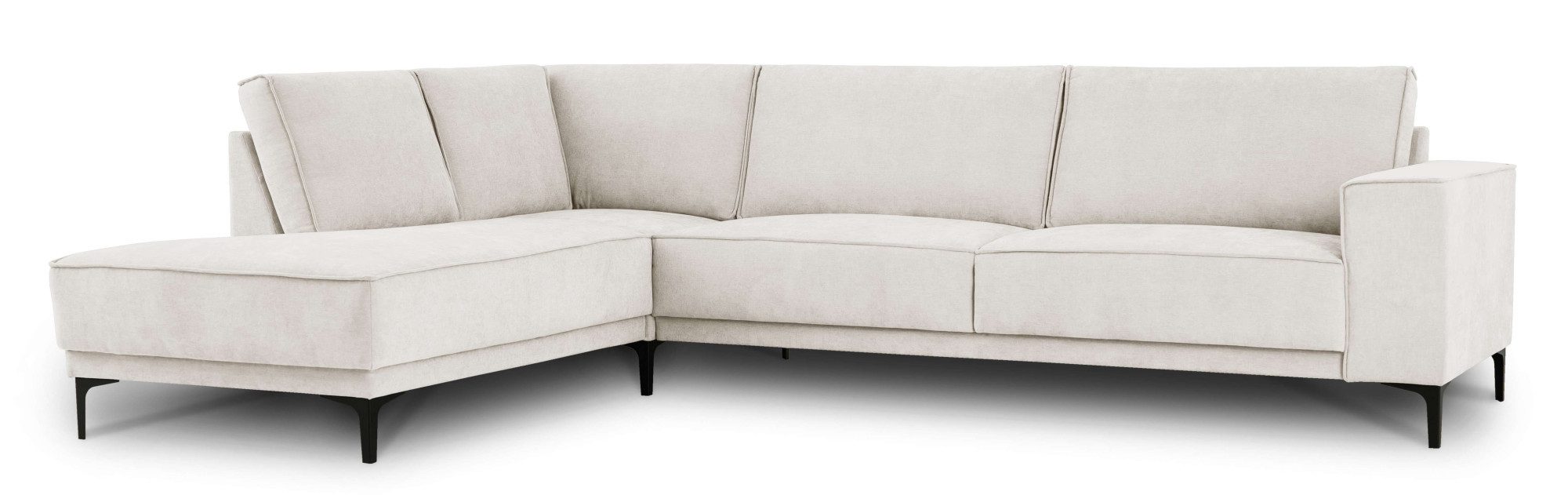 Places of Style Hoekbank Oland, structuur, platweefsel, luxe microvezel, bouclé L-vorm, 289 cm, golfondersteuning, Scandinavisch ontwerp, metalen poten