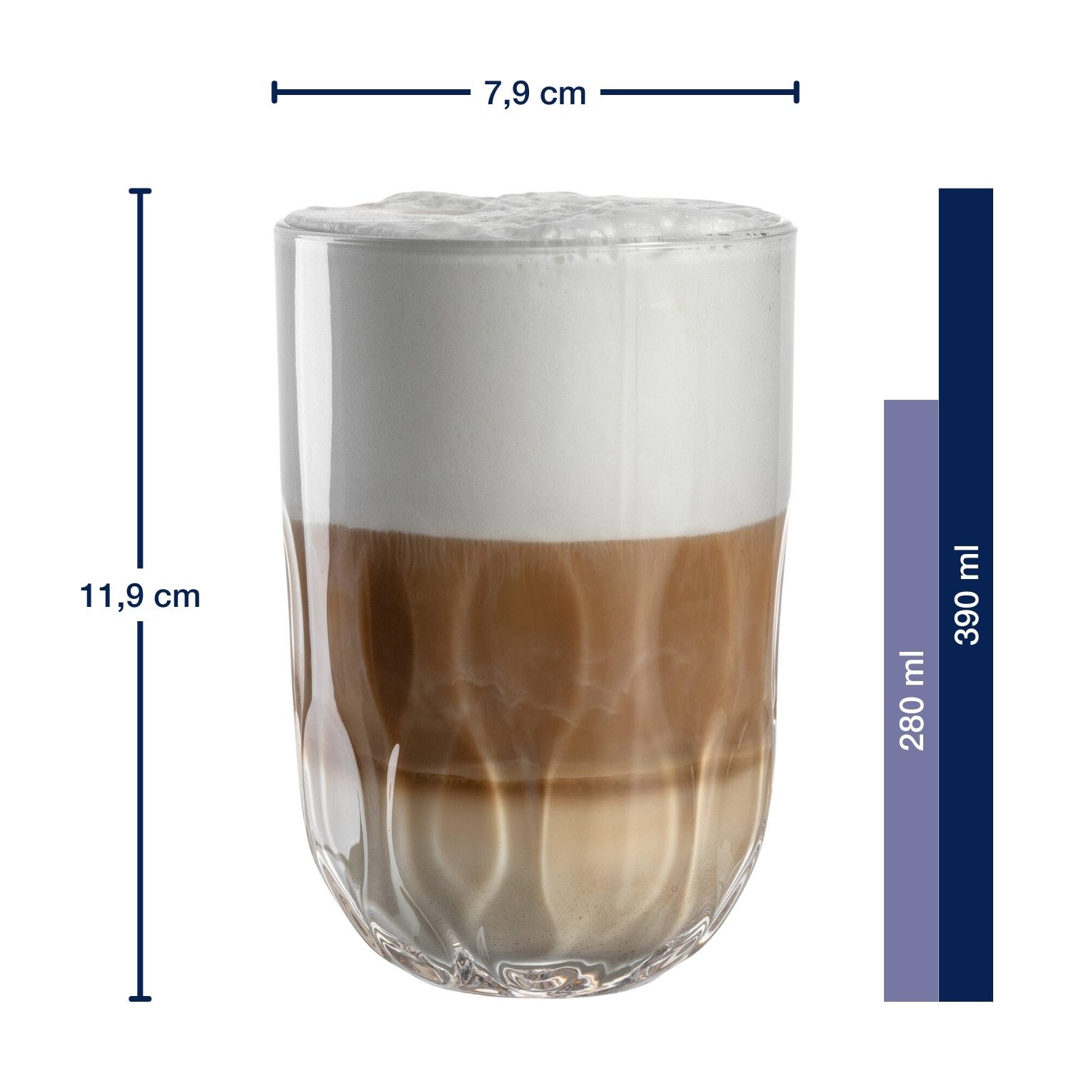LEONARDO Glazenset Latte macchiato set GOCCE, 380 ml, 6-delig 3 glazen met verschillend druppelreliëf, incl. kurken onderzetters (set)