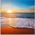 artland print op glas zonsondergang en de zee (1 stuk) blauw