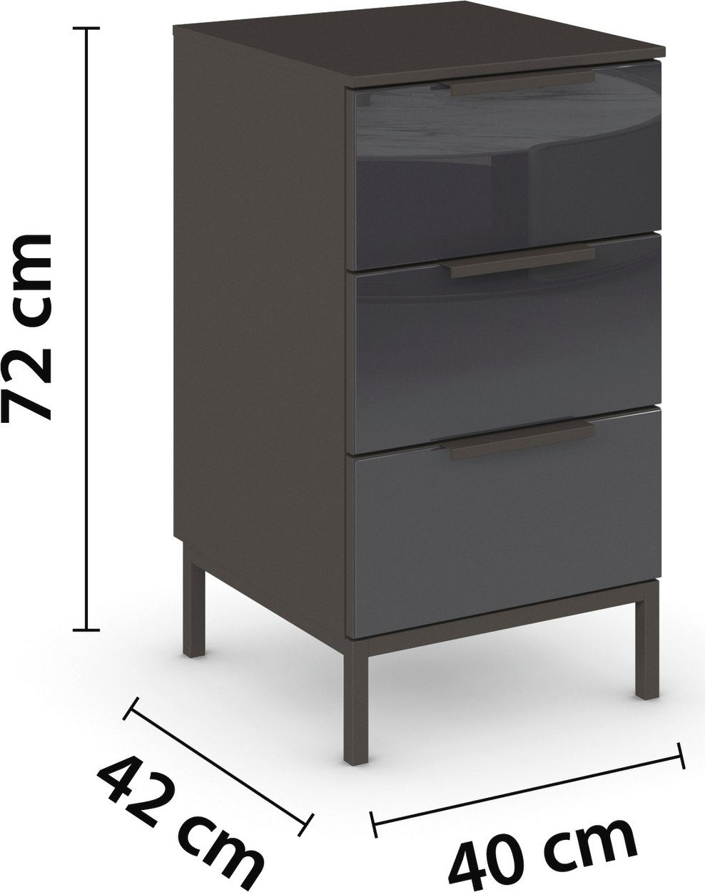 rauch Nachtkastje Flipp met 3 laden met soft-close functie en glazen front