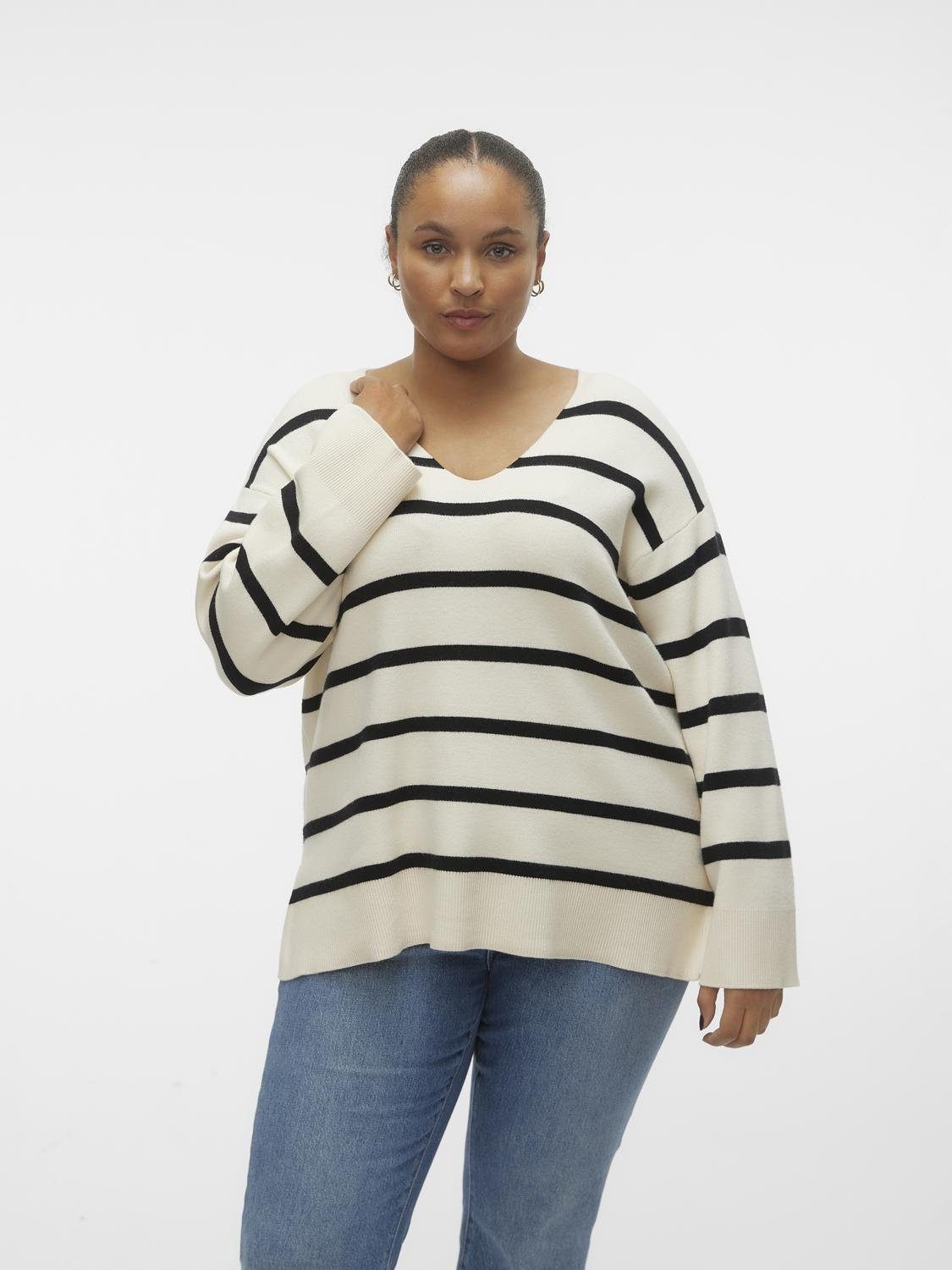 Vero Moda Curve Gebreide trui VMCSABA LS V-NECK PULLOVER GA NOOS CUR