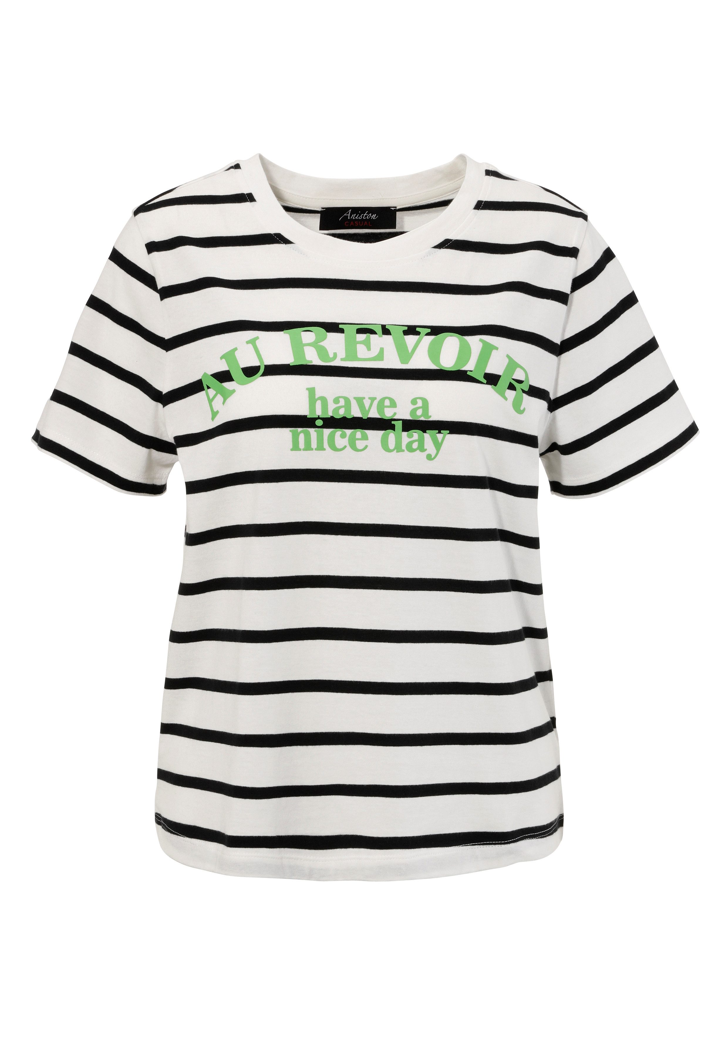 Aniston CASUAL T-shirt in streepdessin met statement tekst - nieuwe collectie