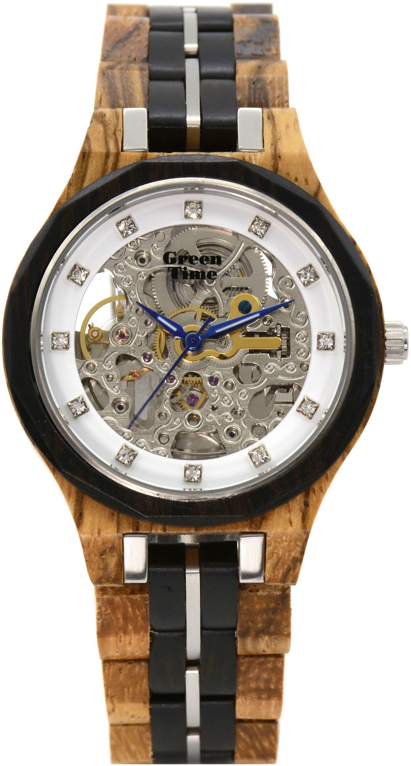 GreenTime Automatisch horloge Polshorloge, dameshorloge, houten horloge, lichtgevende wijzers dames horloges bruin