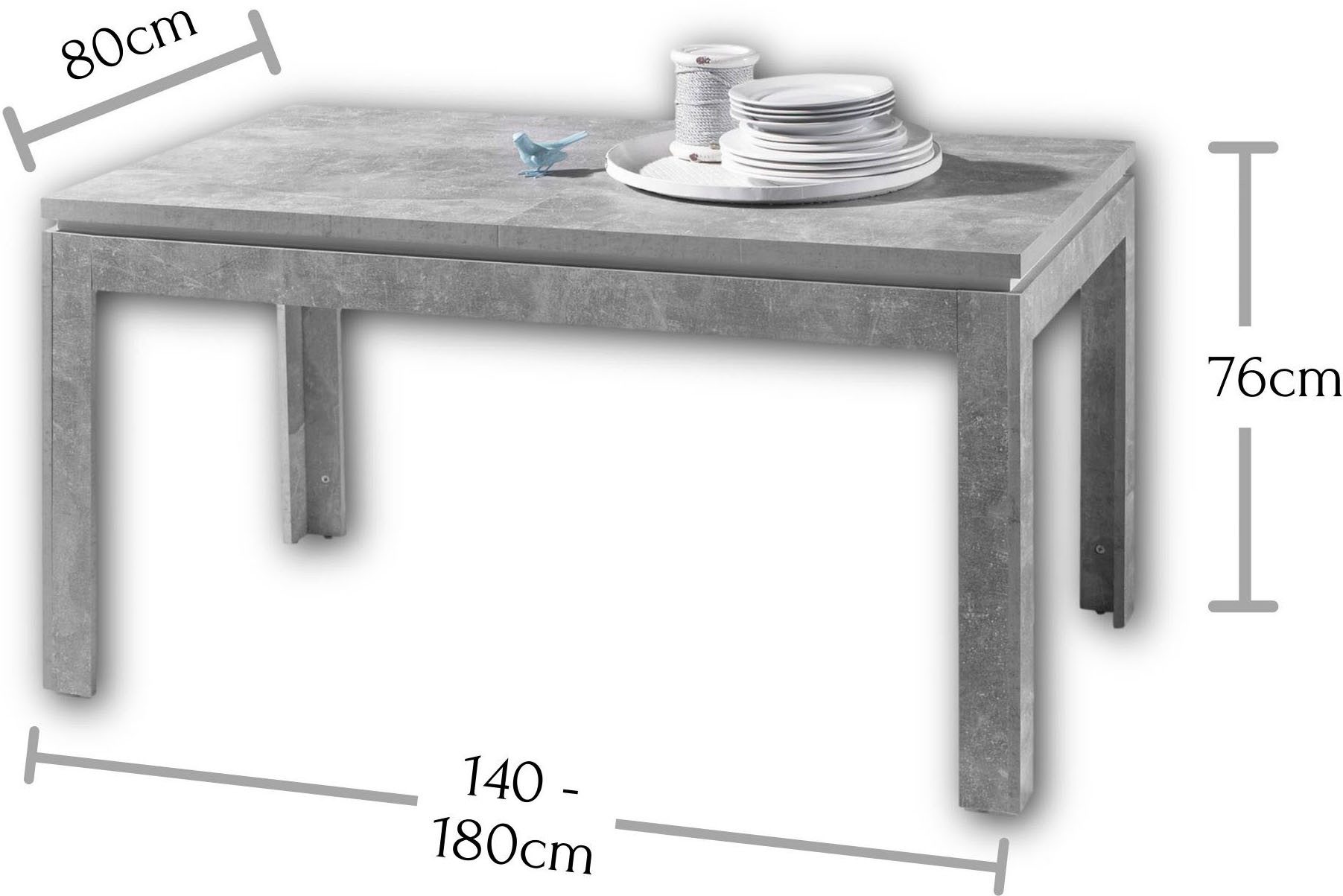 HBZ Eettafel Stone 140-180 cm uitschuifbaar tafel in beton decor