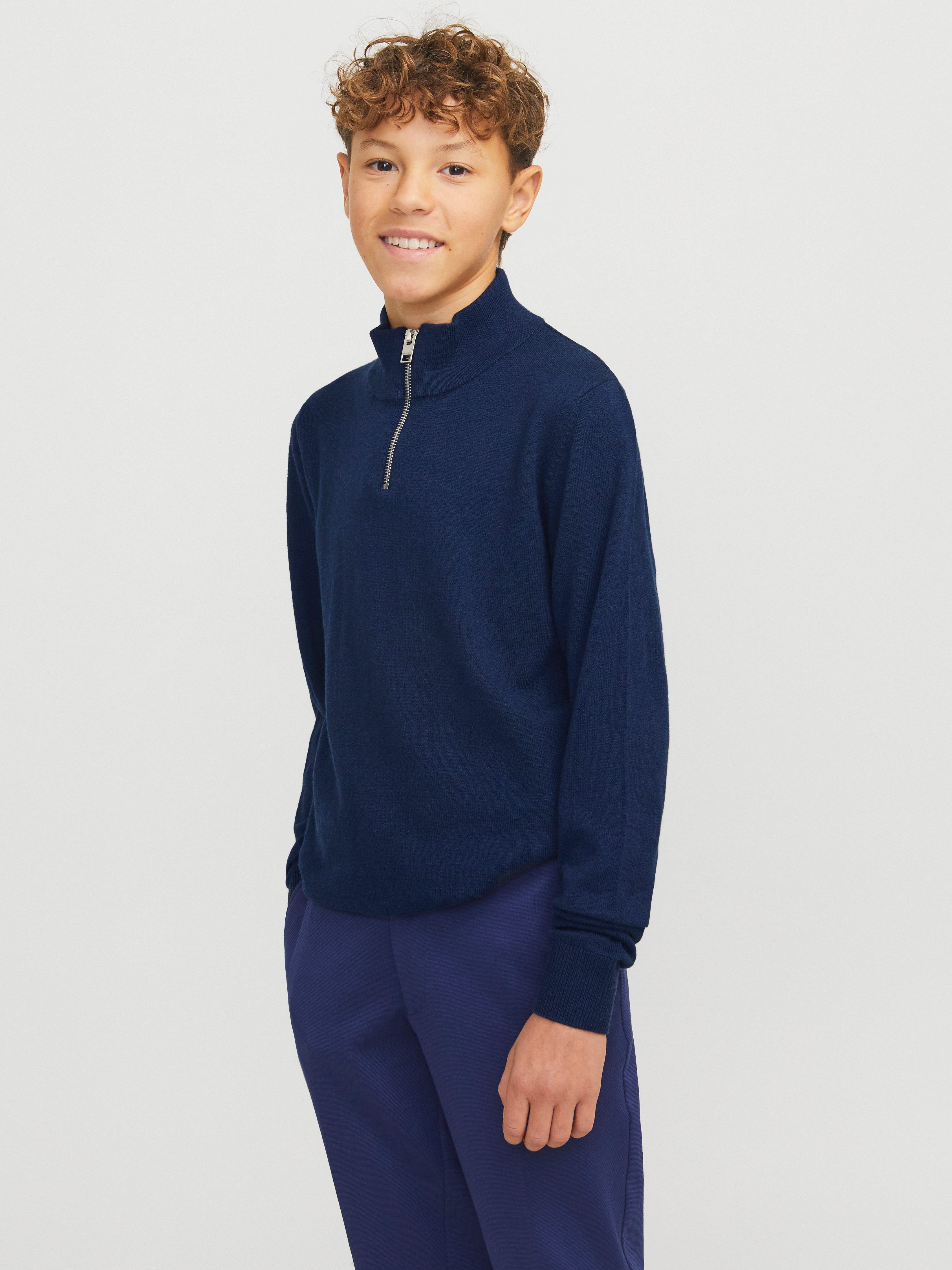 Jack & Jones Junior Schipperstrui JJEEMIL KNIT HALF ZIP NOOS JNR jongens truien maat 152 blauw
