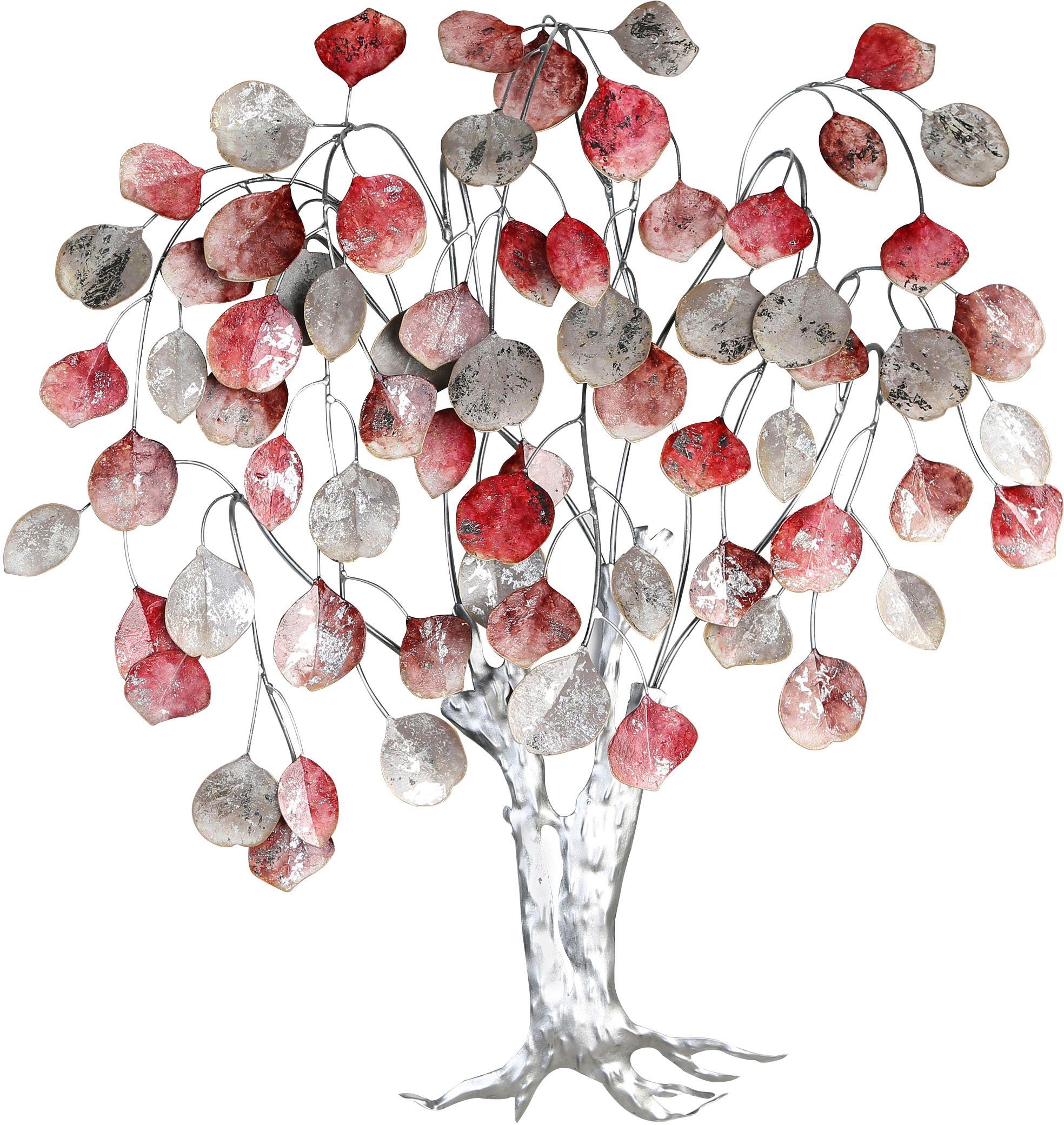 GILDE Sierobject voor aan de wand Wandreliëf Love Tree, roodtinten/zilver Wanddecoratie, hoogte 80 cm, van metaal, boom model, decoratief in eetkamer & woonkamer (1 stuk)