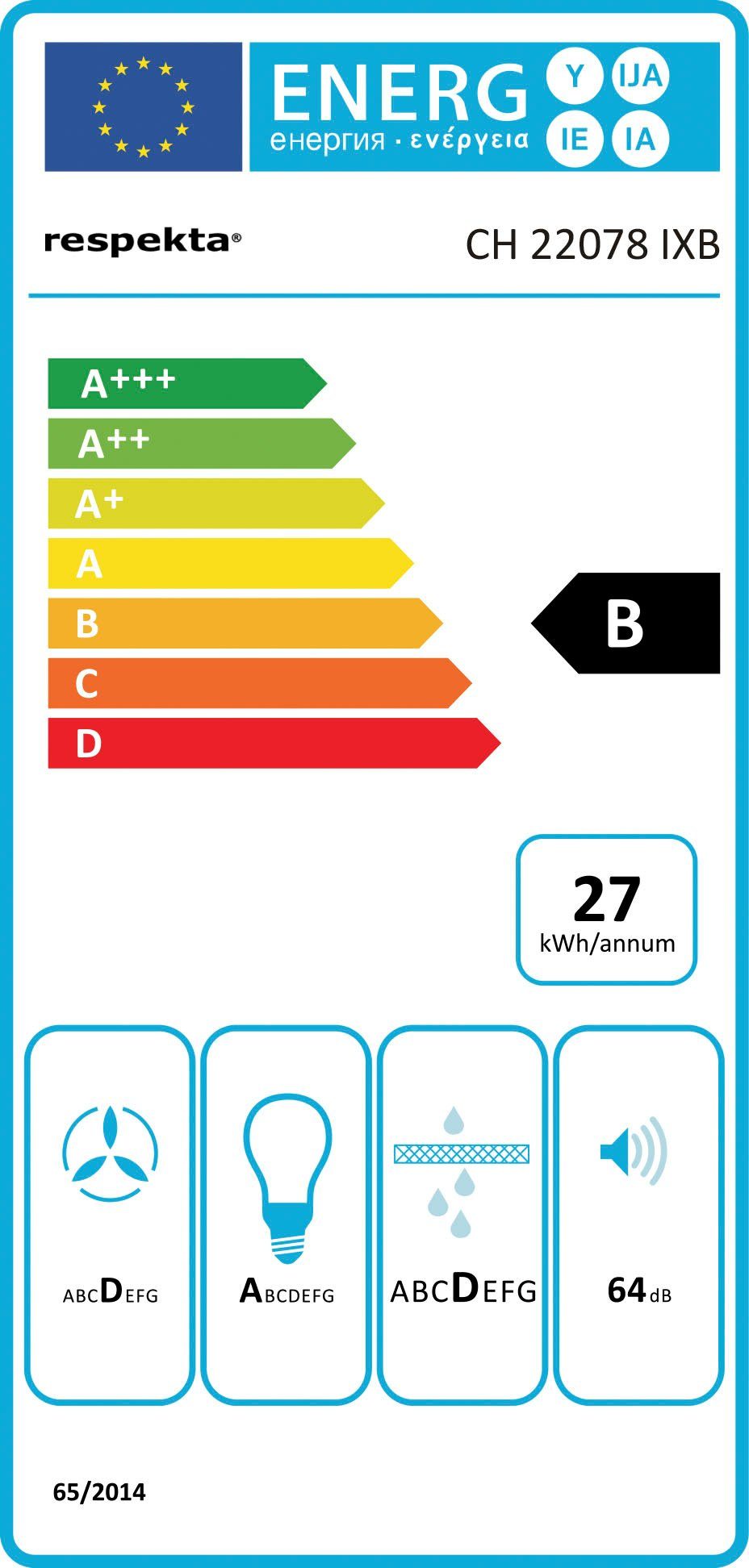 RESPEKTA Schouwkap CH 22078 IXB 60 cm, 3 vermogensniveaus, led-verlichting, geschikt voor afzuiging en recirculatie